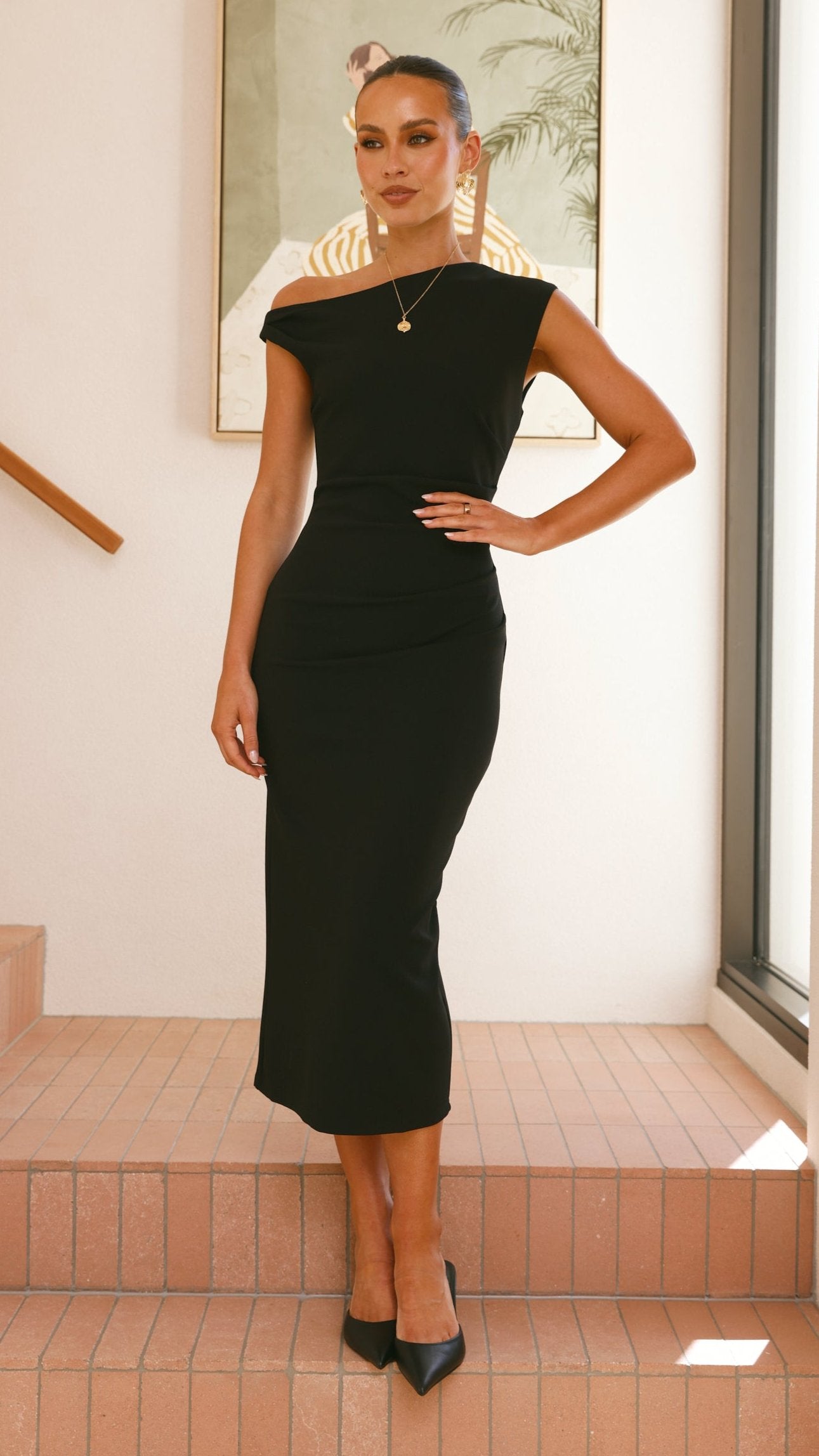 Lilah Midi Dress for Women - Elegant Black Flowy Dress for Casual Wear, Office & Date Night | Plus Size Options Available
