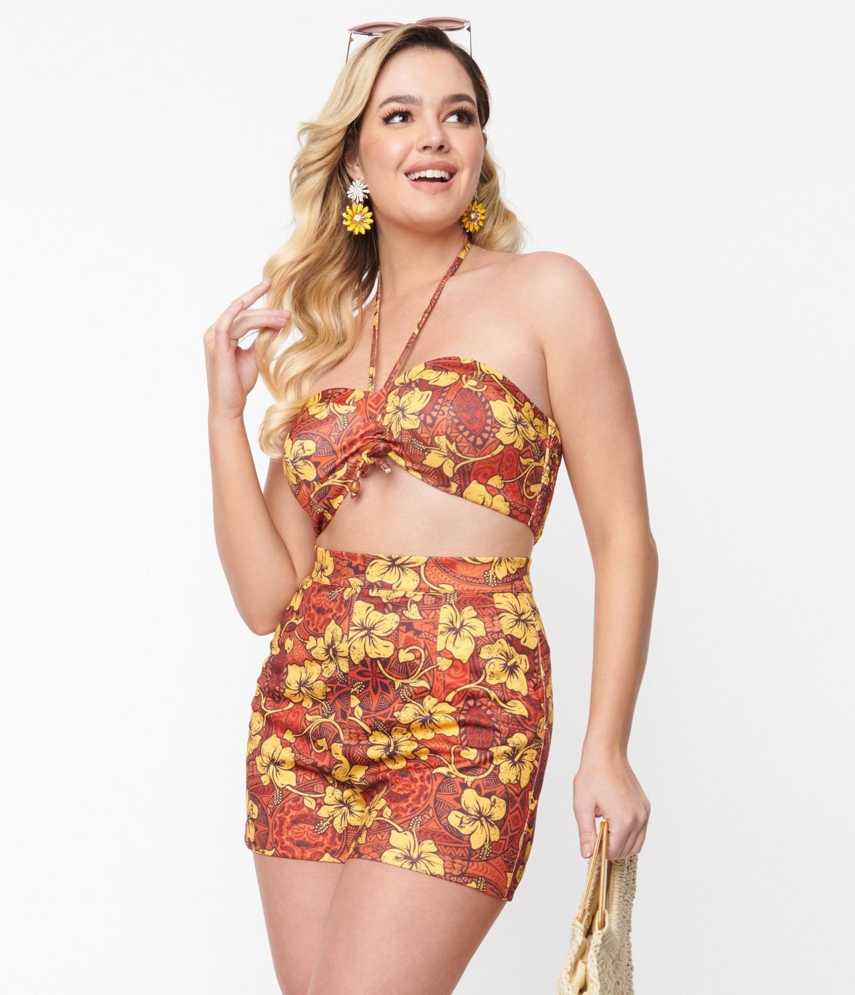 Orange & Yellow Tropical Floral Mimosa Tube Top - Women's Summer Beachwear for Vacation, Pool Party & Festival Outfits