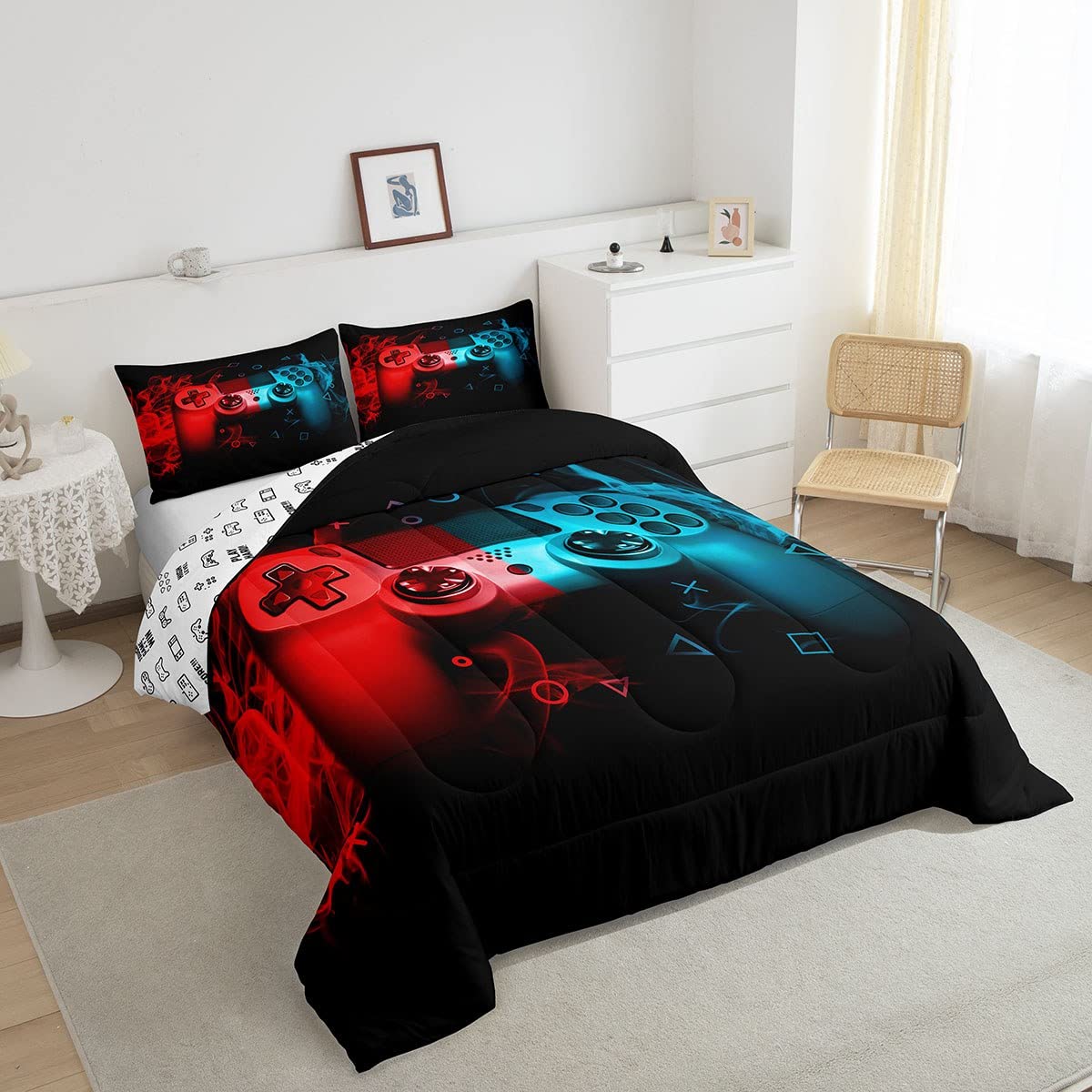 Feelyou Twin Size Gamer Comforter Set - 2 Piece Gaming Bedding for Boys, Kids & Teens - Soft Microfiber Video Game Themed Bedroom Decor - Perfect for Gaming Rooms, Sleepovers & Teen Bedrooms