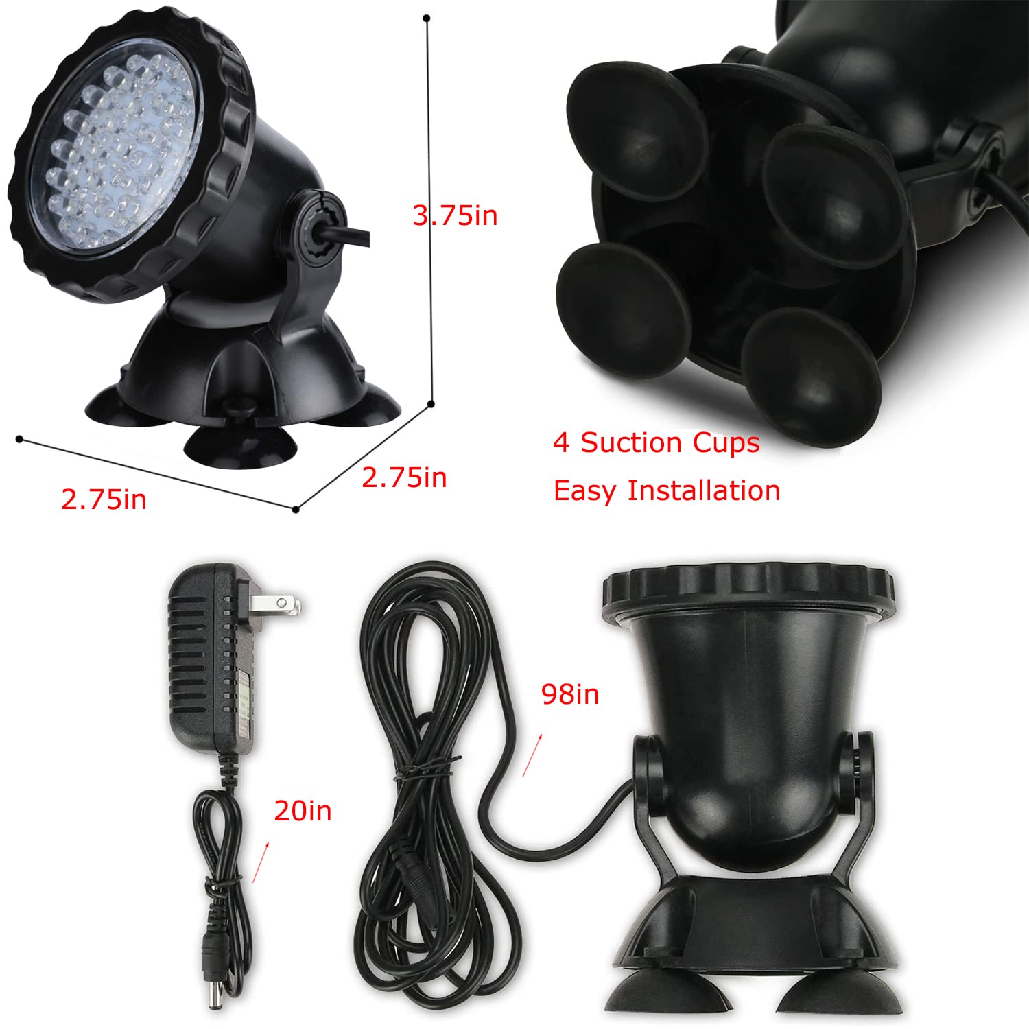 36 LED Color Changing Submersible Pond Light with Remote & Timer - Underwater Fountain Spotlight for Garden, Pool & Landscape Lighting