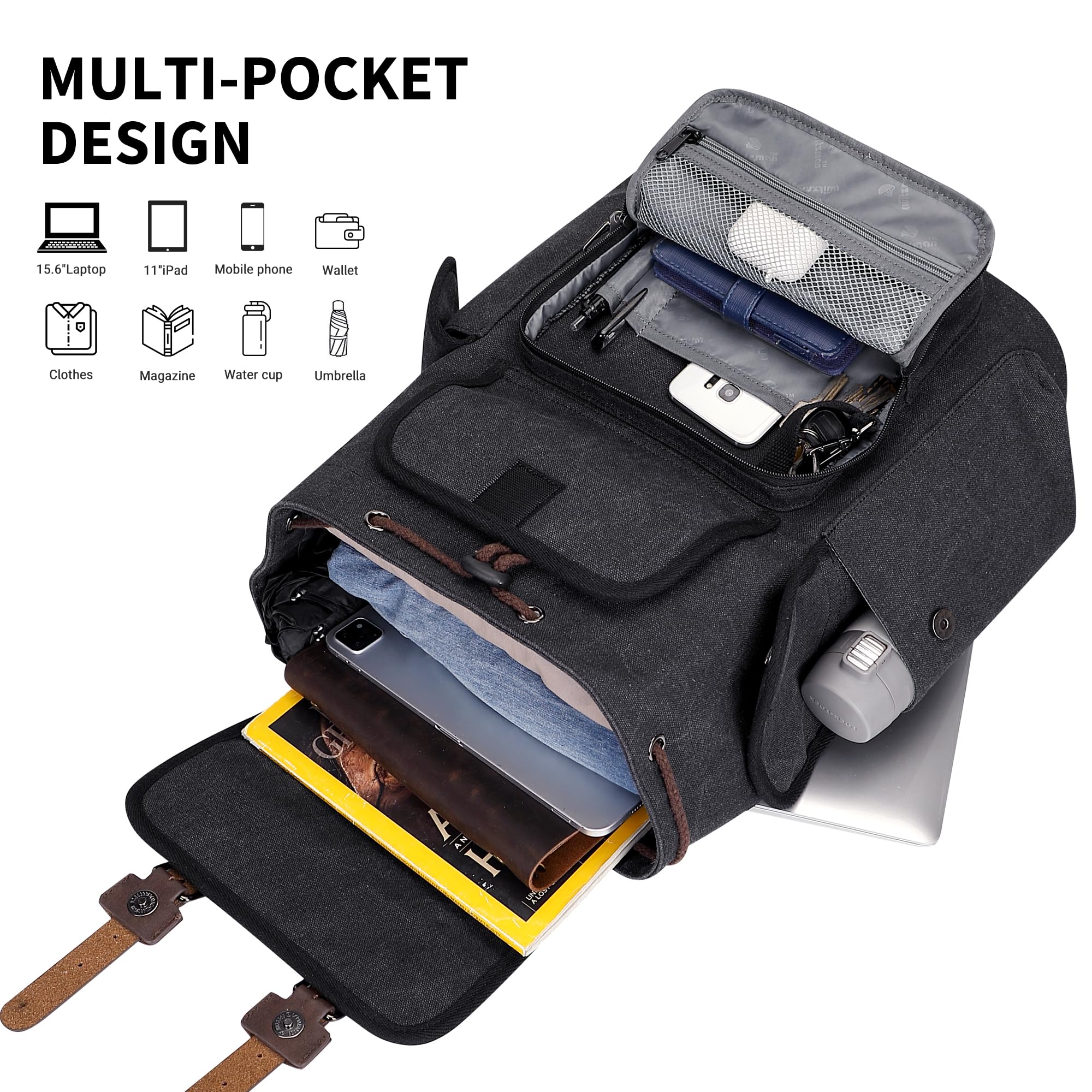Vintage Canvas Backpack for Men - High Capacity Travel Rucksack for Hiking & Daily Use
