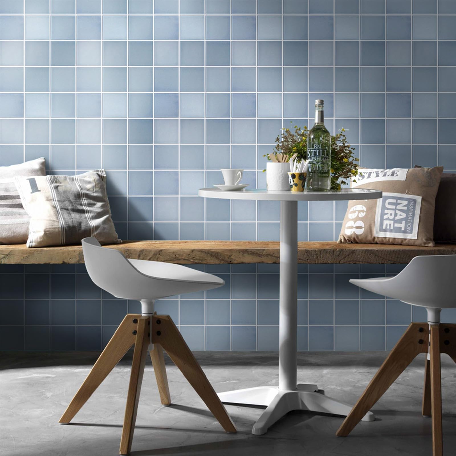 Commomy 10-Pack Matte Blue PVC Peel and Stick Wall Tiles 11.8x11.8 Inch - 3D Square Self-Adhesive Backsplash for Kitchen, Bathroom, Bedroom, Living Room & RV - Easy DIY Home Renovation, Waterproof Decorative Wall Panels
