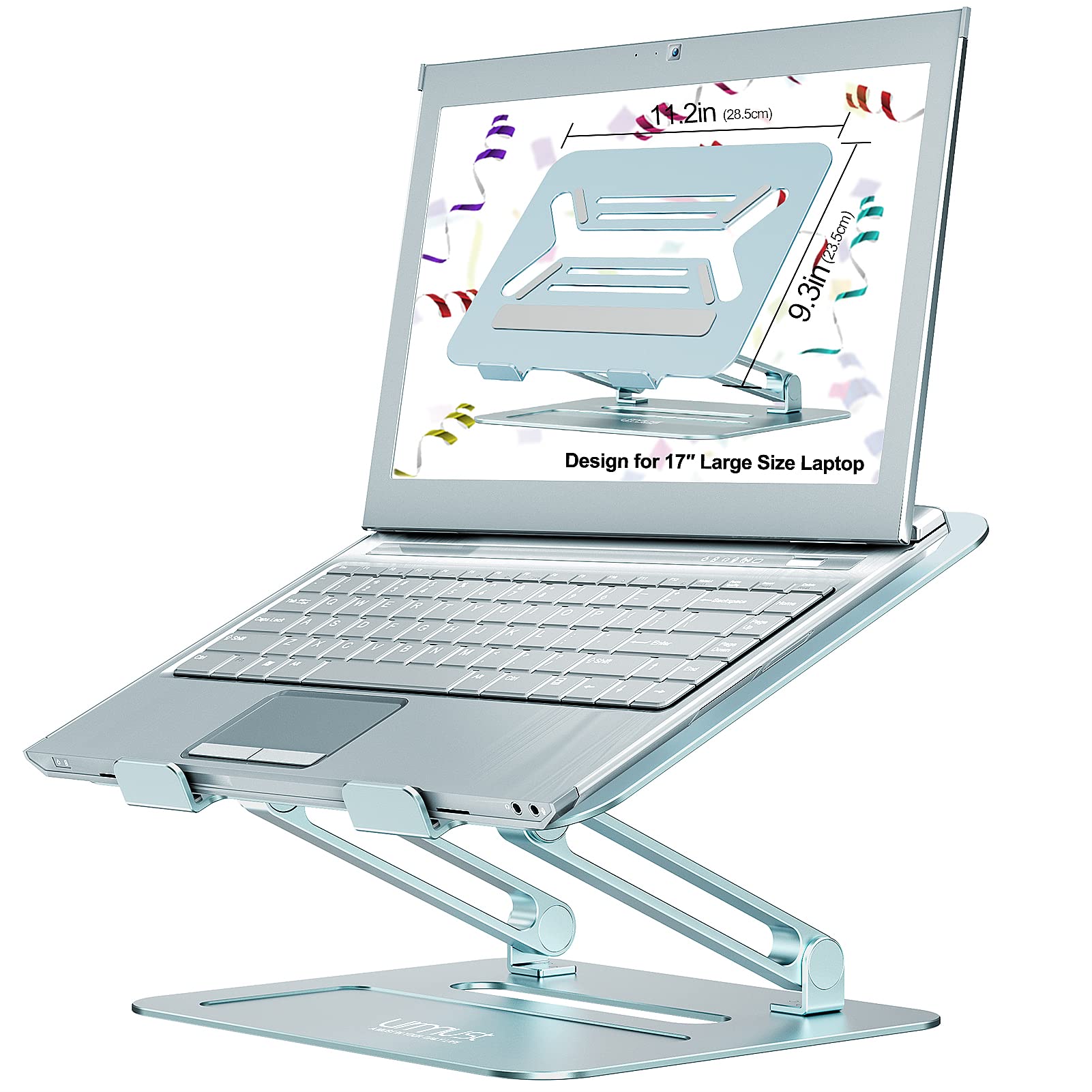 Urmust Adjustable Aluminum Laptop Stand for Desk - Ergonomic Laptop Riser Holder for MacBook Air Pro, Ultrabook & All 11-17 Inch Laptops (Bluish Gray) - Perfect for Home Office, Gaming & Workstation Setup