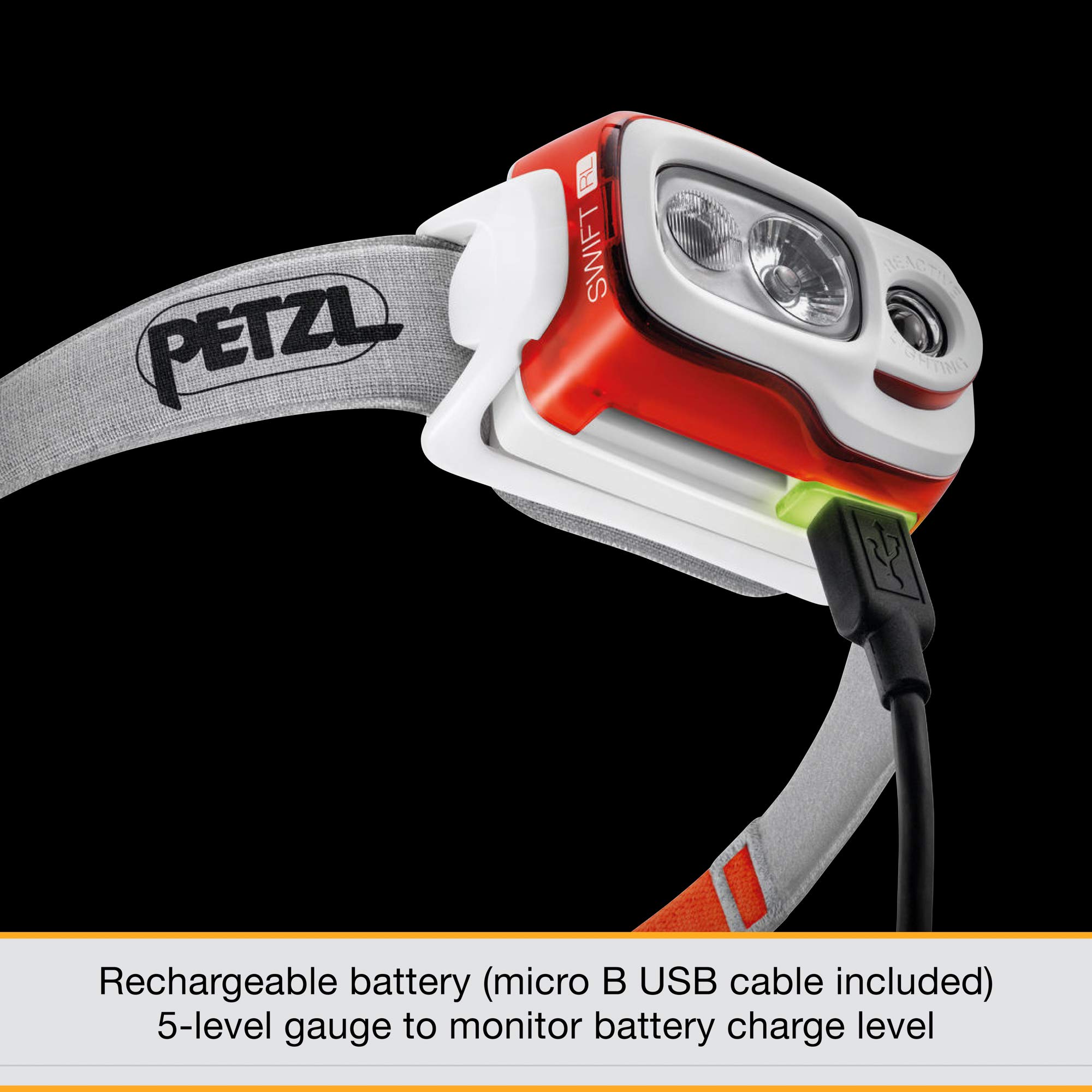 Petzl Swift RL Headlamp - Rechargeable LED Headlight for Running, Hiking & Camping - Hands-Free Lighting for Outdoor Adventures - SS20 Model