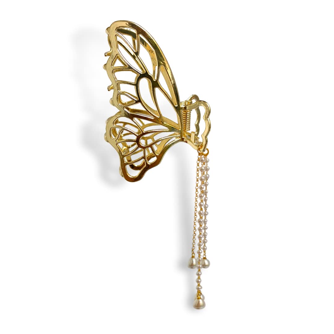 ANNACREATIONS Large Metal Hair Claw Clips - Strong Jaw Clamp Barrette for Women & Girls, Thick Hair Clutch for Half Bun & Ponytail (Pack of 1, Golden) - Perfect for Everyday Styling, Work, Parties & Special Occasions