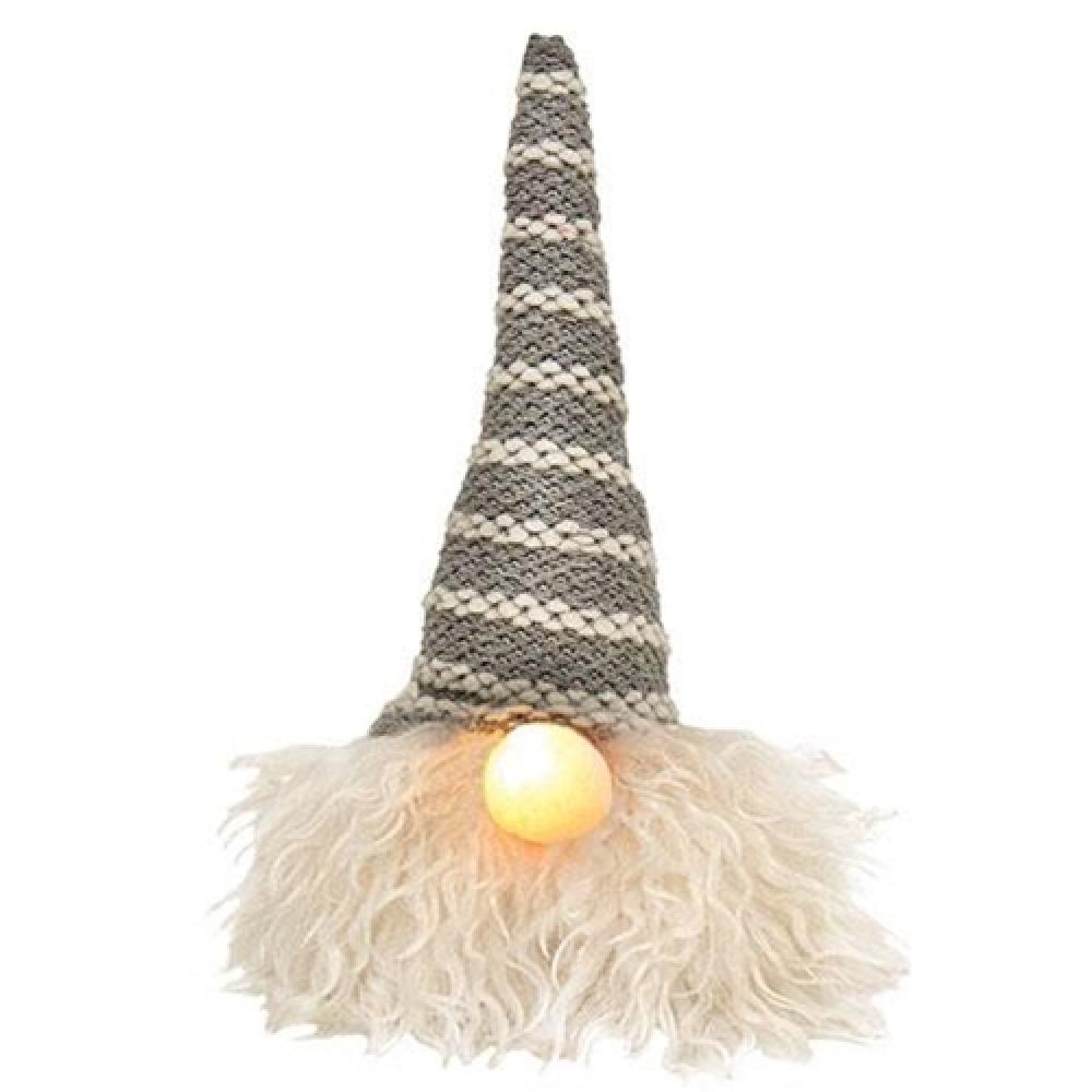 Small Grey Santa Gnome Hat with LED Light Nose - Christmas Decoration for Home, Party & Holiday Decor