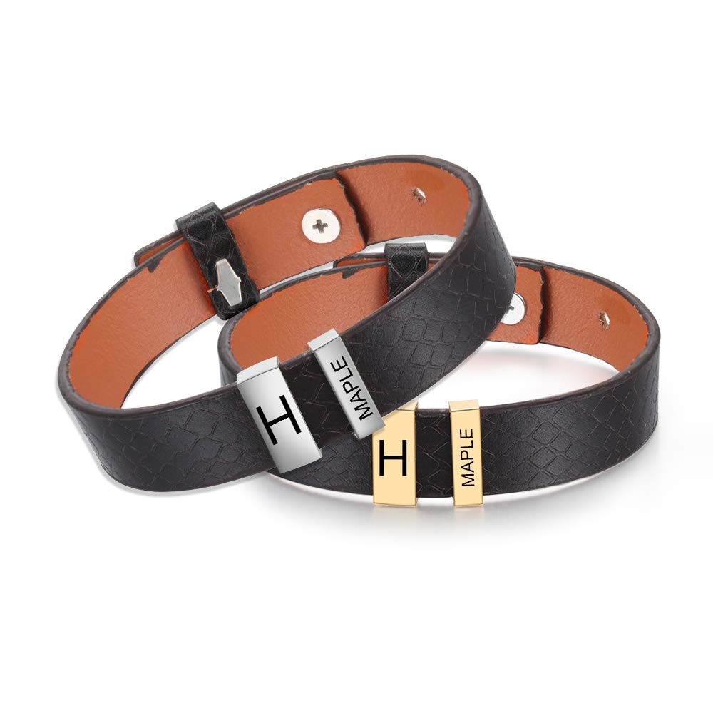 **Personalized Men's Leather Bracelet with Custom Beads - Free Engraving for 2-4 Names - Adjustable Bangle for Boyfriend, Husband, or Gift - Perfect for Anniversaries, Birthdays & Special Occasions**