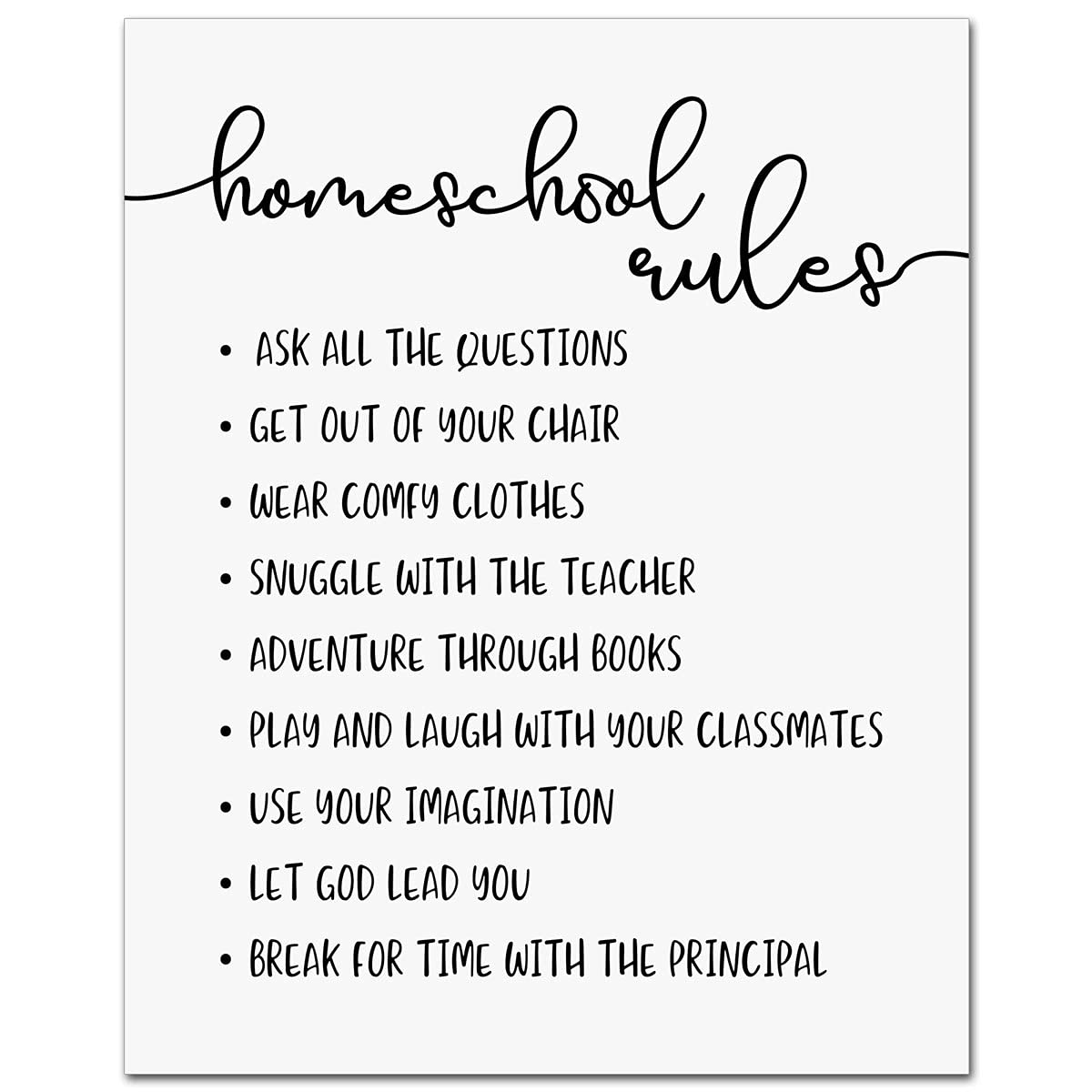 Homeschool Rules Wall Art - 8x10 Inch Inspirational Print for Homeschool Room Decor, Kids Education & Learning Space - Perfect for Classrooms, Playrooms & Study Areas - UNFRAMED