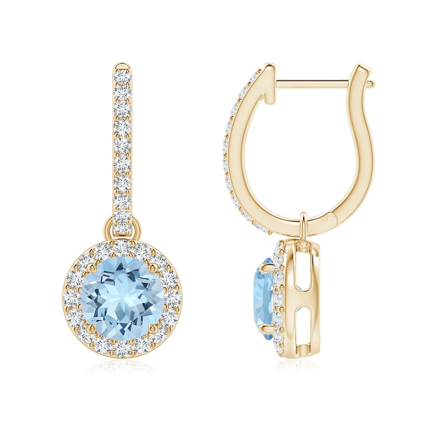 Natural Aquamarine Halo Earrings for Women - 14K Solid Gold/Platinum March Birthstone Jewelry | Elegant Gift for Her, Birthday, Wedding & Anniversary | Perfect for Formal Events, Date Nights & Special Occasions