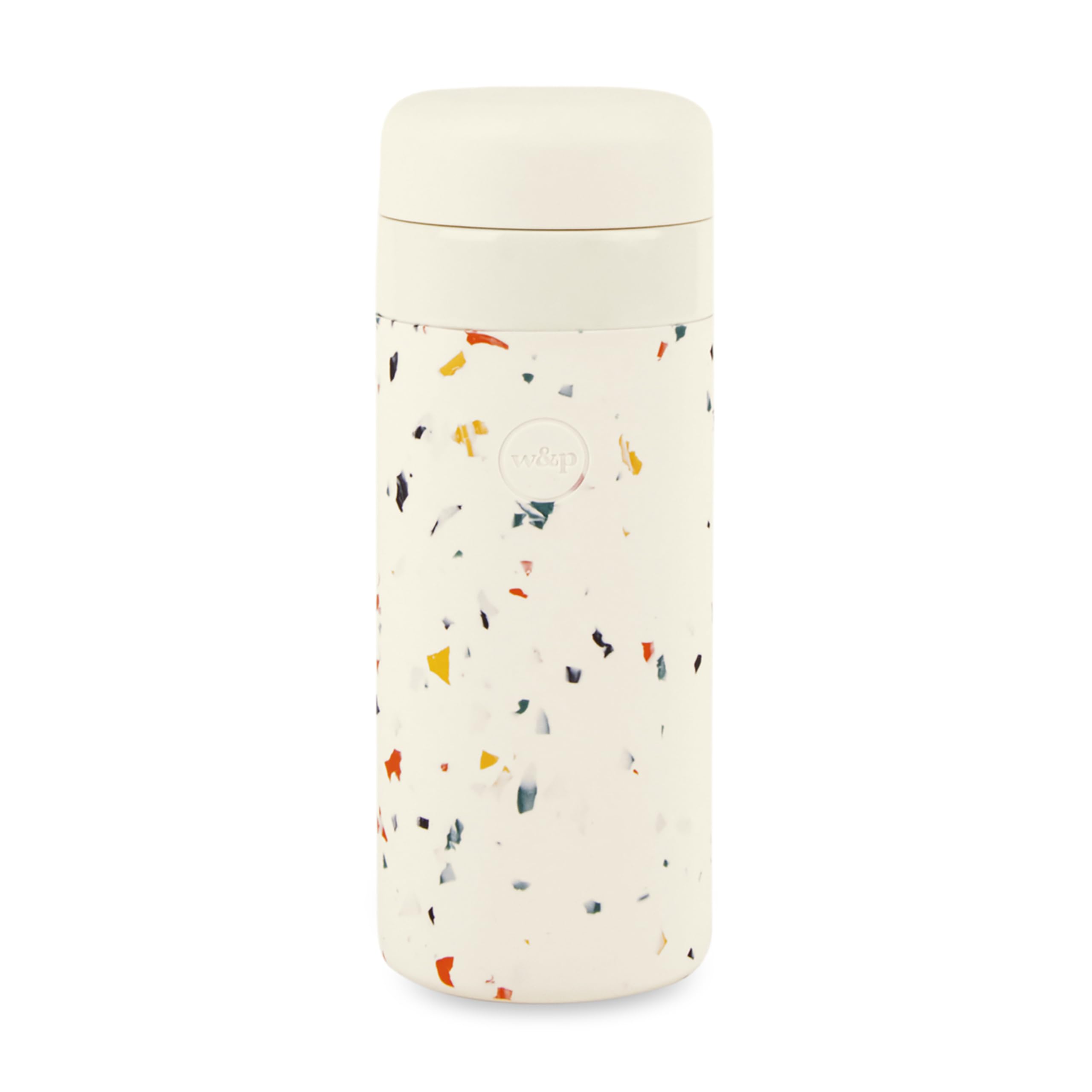 W&P Porter 16 oz Insulated Water Bottle - Ceramic Coated for Clean Taste, Wide Mouth Vacuum Flask for Coffee & Tea - Dishwasher Safe, Cream Terrazzo Design - Perfect for Office, Gym, Hiking & Outdoor Activities
