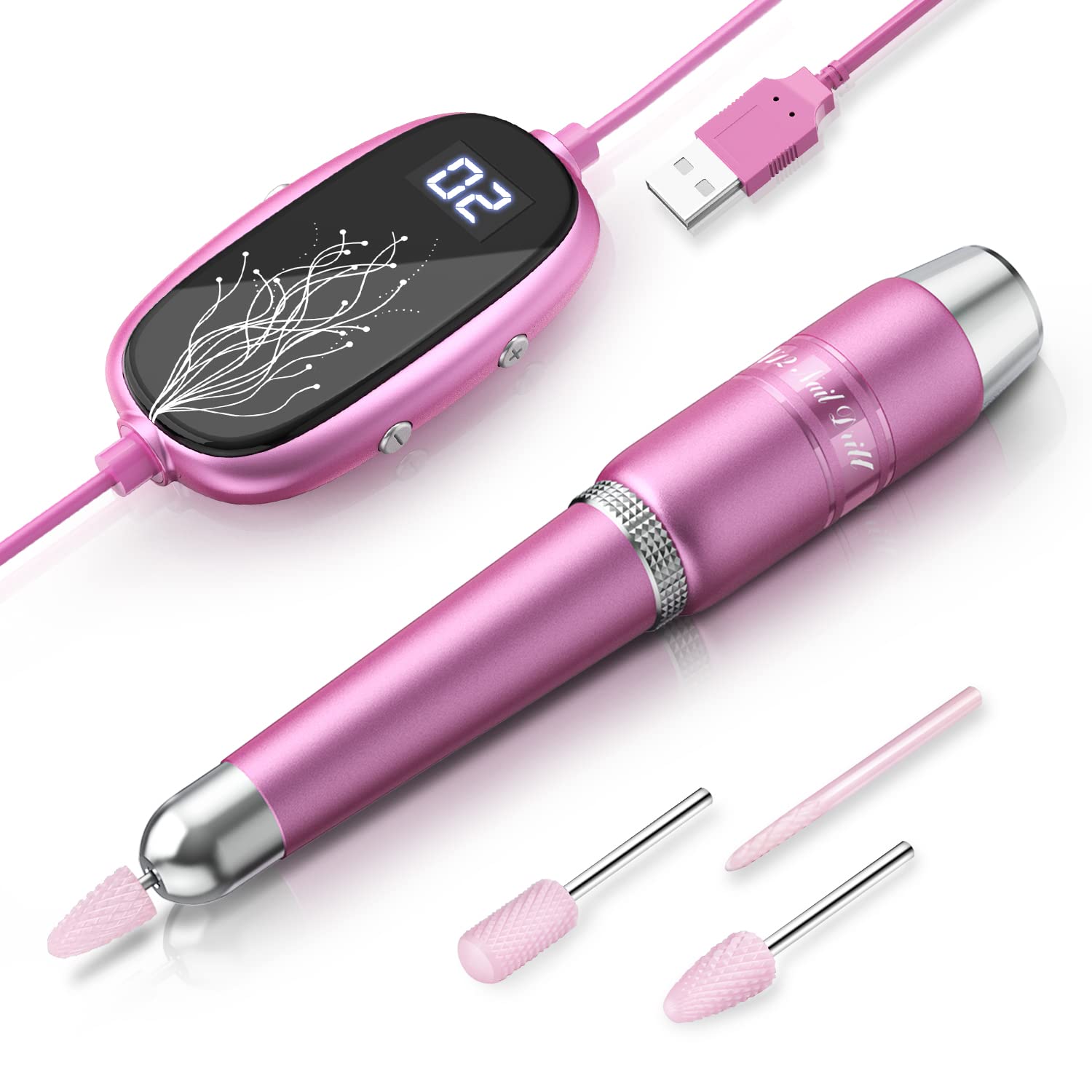 Beloving Professional Electric Nail Drill Kit - 20000 RPM Portable Nail File Machine for Manicure & Pedicure, Includes Nail Drill Bits for Acrylic & Gel Nails - Perfect for Home Salon & Professional Use (Pink) - Ideal for DIY Nail Art, Salon Treatments & At-Home Nail Care