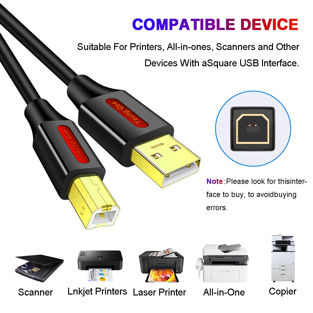30ft USB 2.0 Printer Cable - High Speed A Male to B Male Scanner Cord for HP, Canon, Epson, Dell, Brother, Xerox, Samsung Printers - Perfect for Office, Home & Remote Workstations (10M Long Cable)