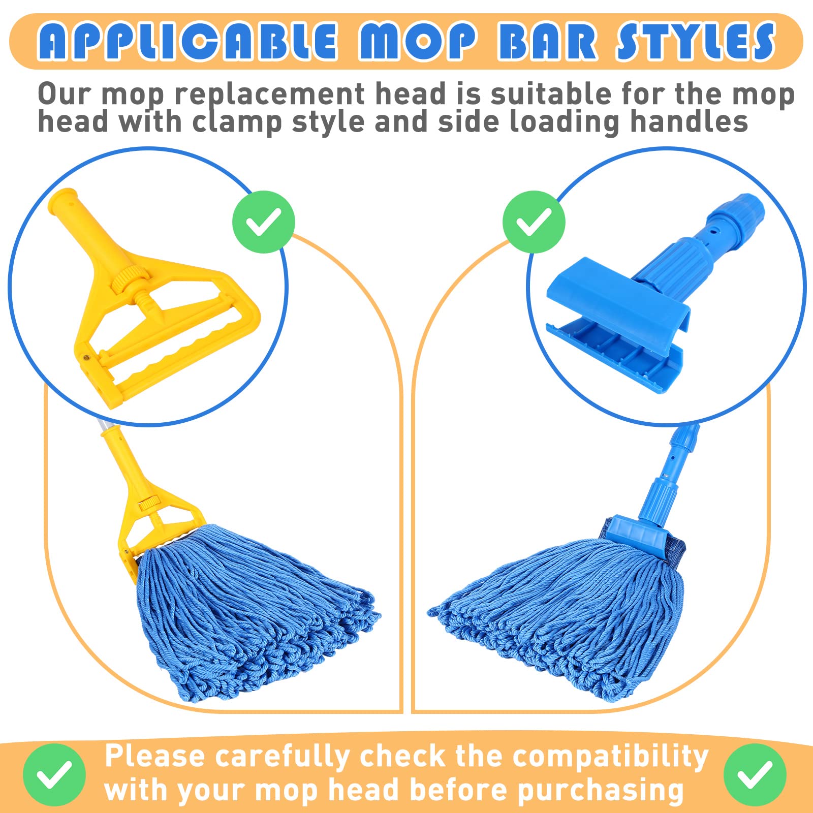6-Pack Heavy Duty 16oz Blue Cotton Mop Heads - Commercial Floor Cleaning Refills