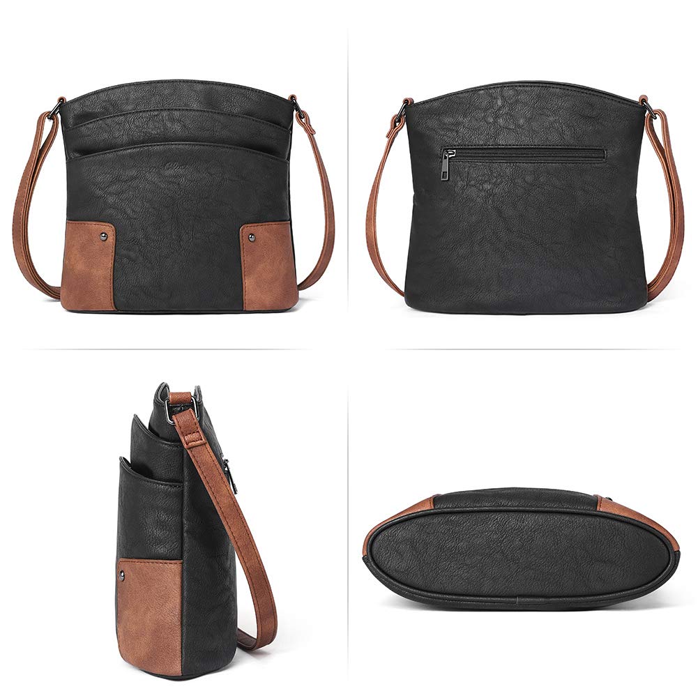 CLUCI Women's Vintage Leather Crossbody Bag with Triple Pockets - Stylish Shoulder Purse for Travel, Vacation & Everyday Use