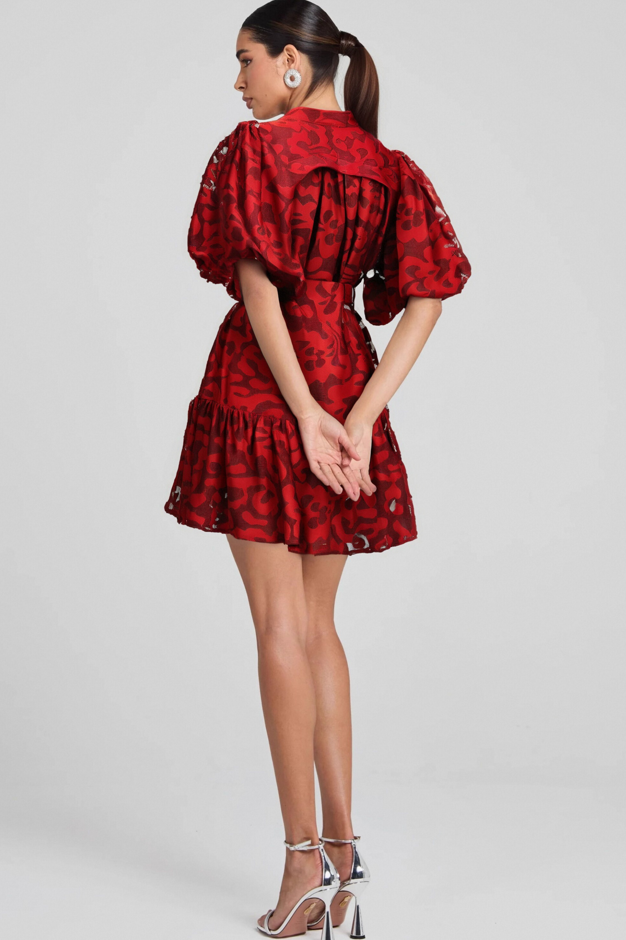Athena's Red Jacquard Semi-Sheer Mini Dress - Sexy Party & Date Night Outfit for Women