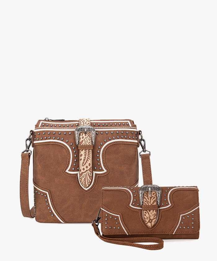Montana West Stylish Buckle Studs Crossbody Bag Set for Women - Fashionable Purse with Adjustable Strap, Perfect for Daily Use, Travel & Shopping