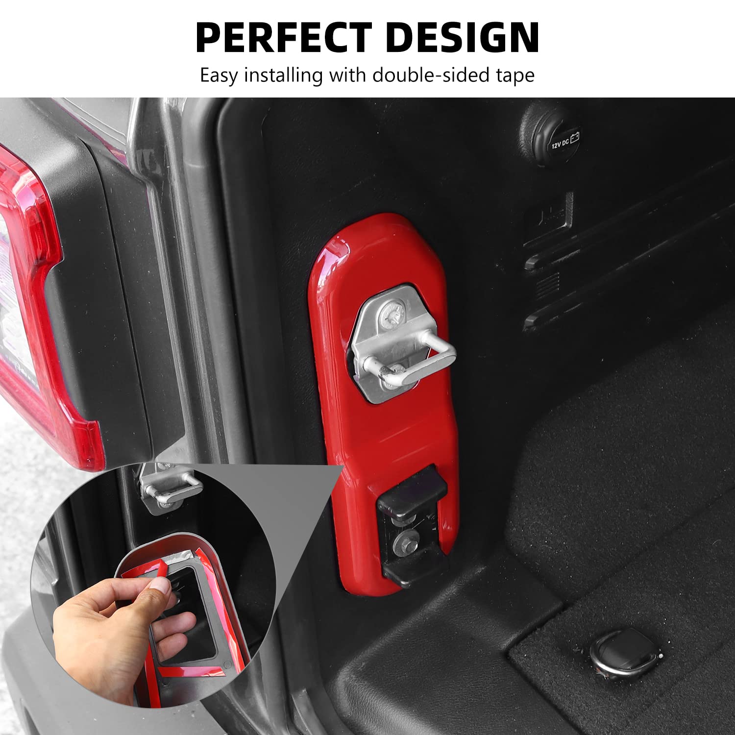 Jeep Wrangler JL JLU Tailgate Latch Panel Cover (2018-2024) - Durable Rear Trunk Lock Trim Accessories in Red - Perfect for Off-Roading & Truck Customization
