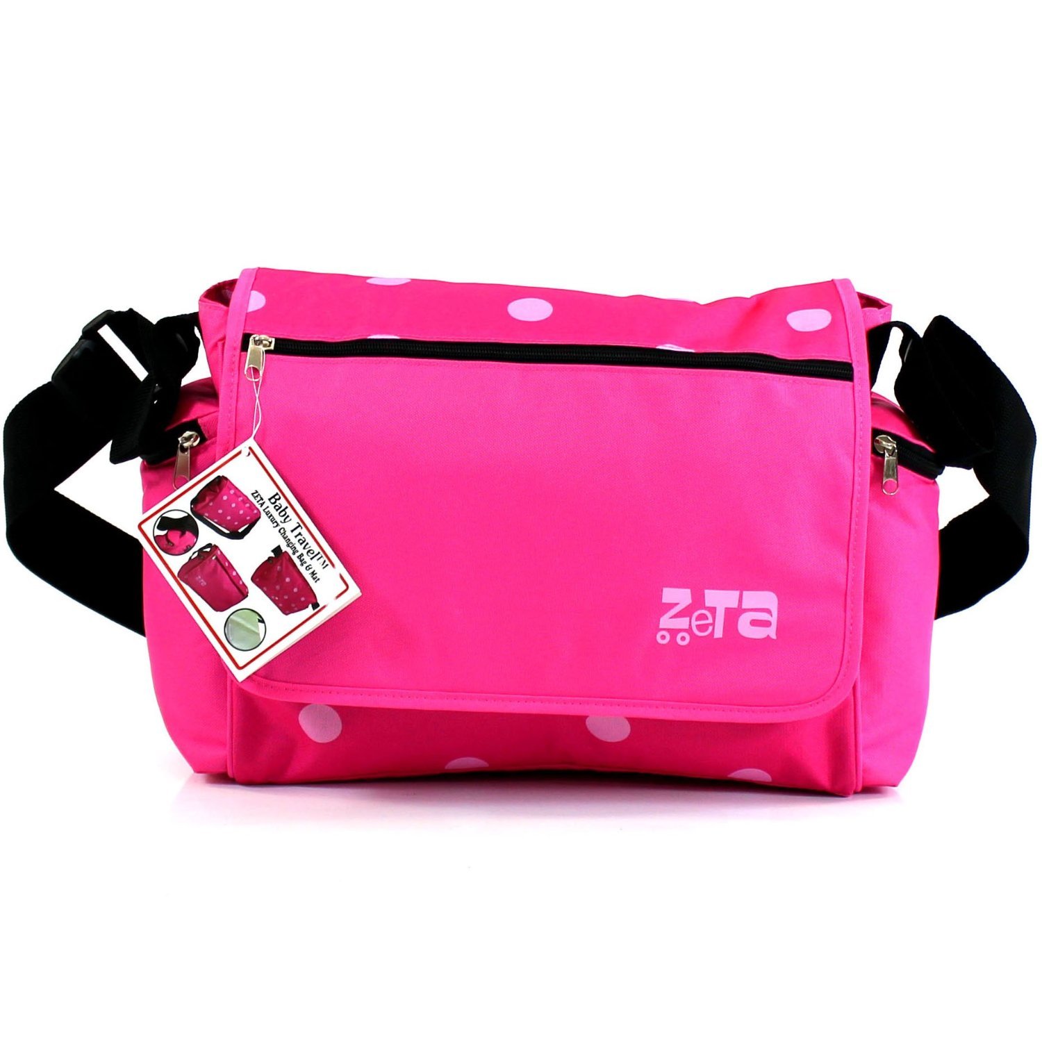 Zeta Luxury Baby Changing Bag with Waterproof Changing Mat - Large Pink Dots Diaper Bag for Moms, Perfect for Travel, Hospital & Nursery Organization