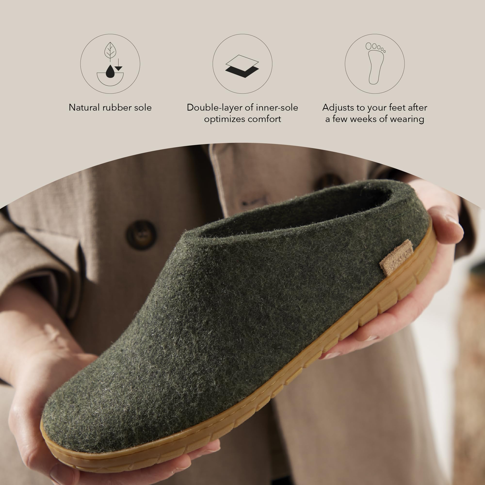 GLERUPS Unisex Wool Slippers with Rubber Sole - Comfortable Slip-On Indoor/Outdoor House Shoes for Women & Men - Perfect for Home, Office, and Casual Wear