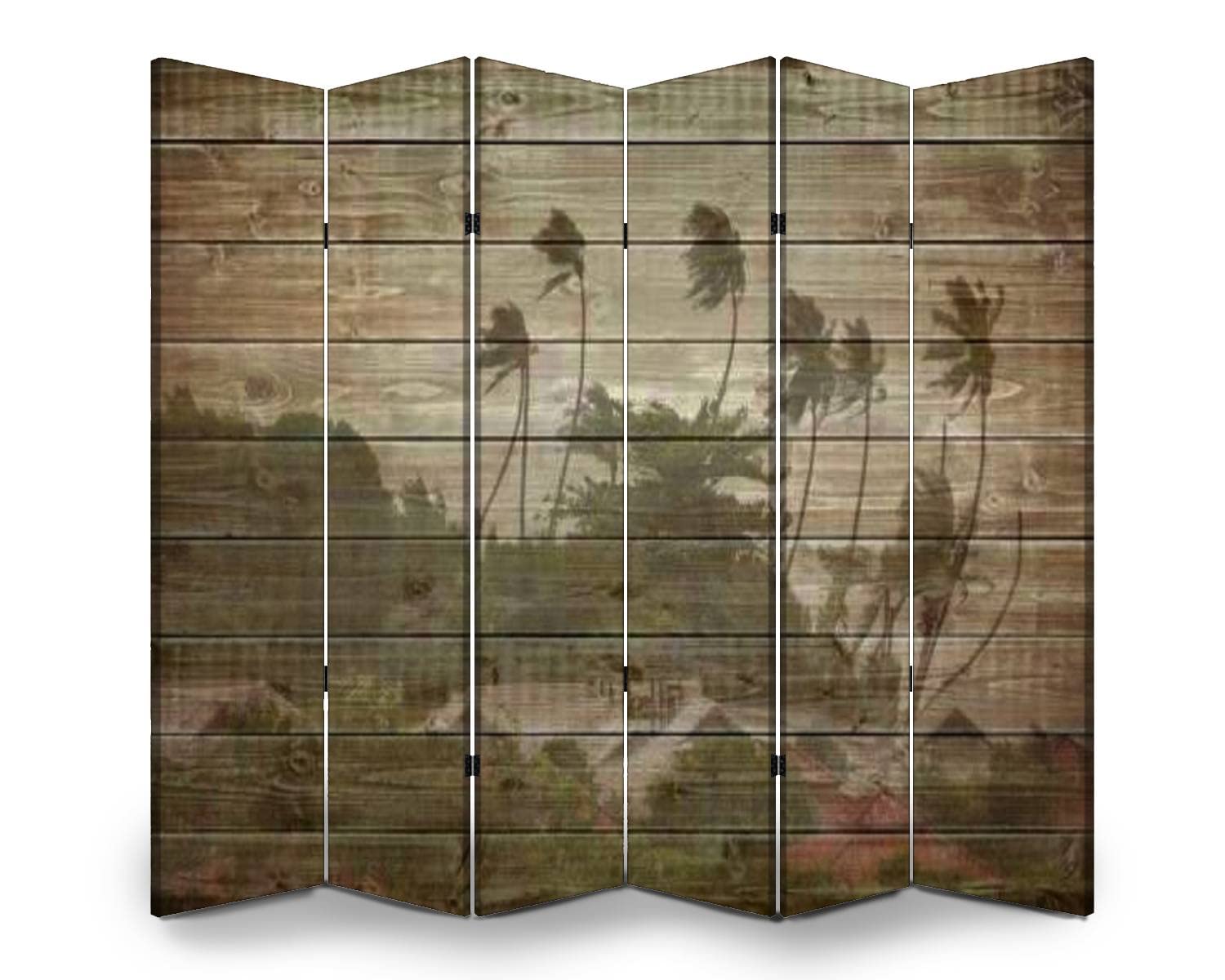 6 Panel Folding Room Divider - Freestanding Privacy Screen for Home & Office - Tropical Storm & Ocean Themed Canvas Partition - Perfect for Indoor Spaces, Studios, and Event Separations