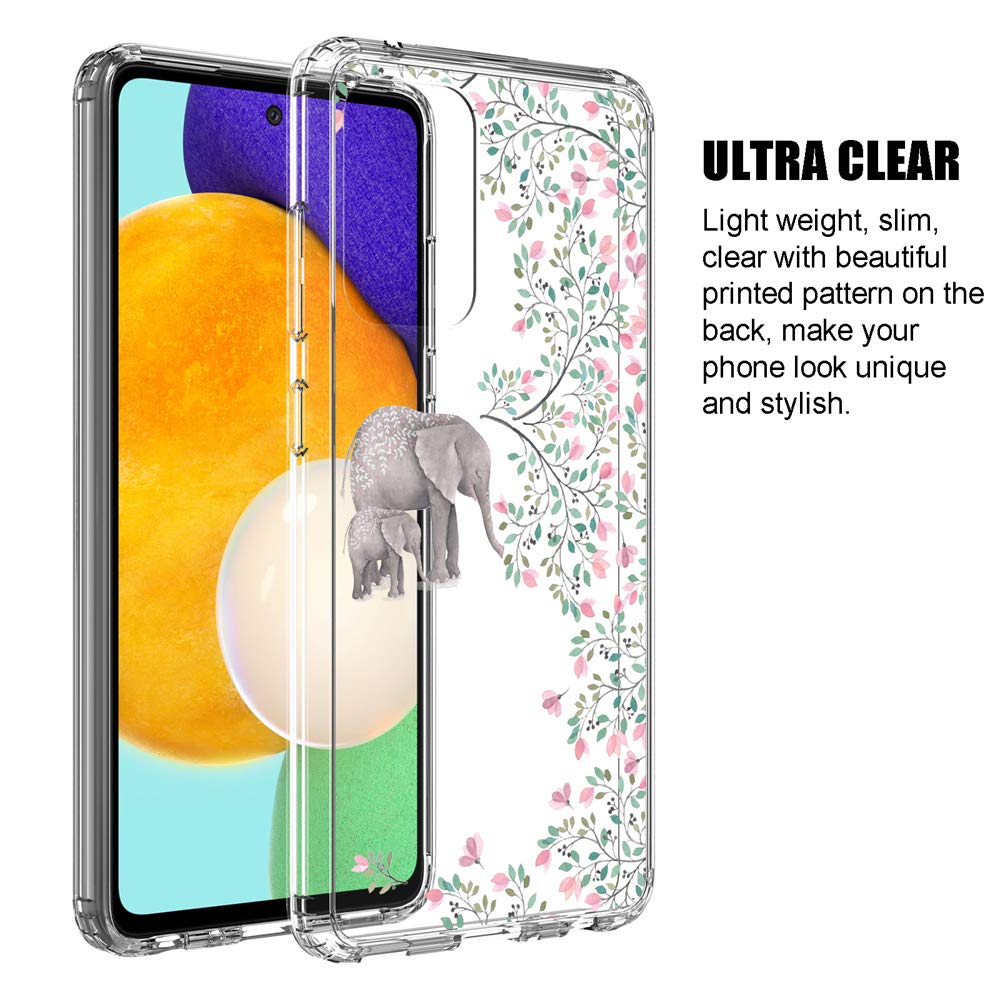 Clear Protective Phone Case for Samsung Galaxy A52 5G (6.5 Inch, 2021 Model) with Elephant Design - Slim Fit, Shockproof Cover for Everyday Use & Travel Protection