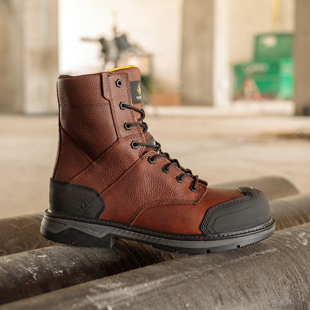 Terra Patton TR0A4NS5BRN Unisex Steel Toe Work Boots - CSA Certified Safety Shoes for Construction & Industrial Work - Durable Brown Leather Work Boots for Men & Women