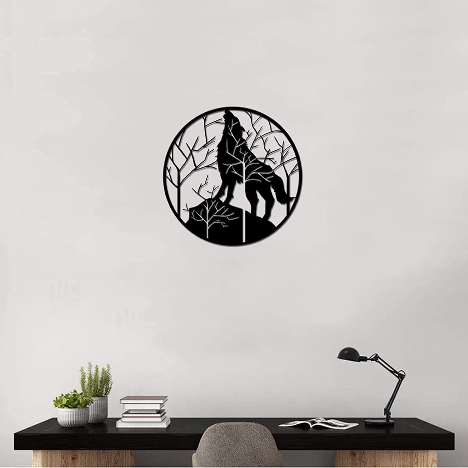 Wolf Metal Wall Art Decor - Black Animal Sculpture for Home, Office, Living Room, Pub & Bar - Indoor/Outdoor Metal Wall Hanging (60x24cm) - Perfect for Rustic, Modern & Industrial Decor Styles