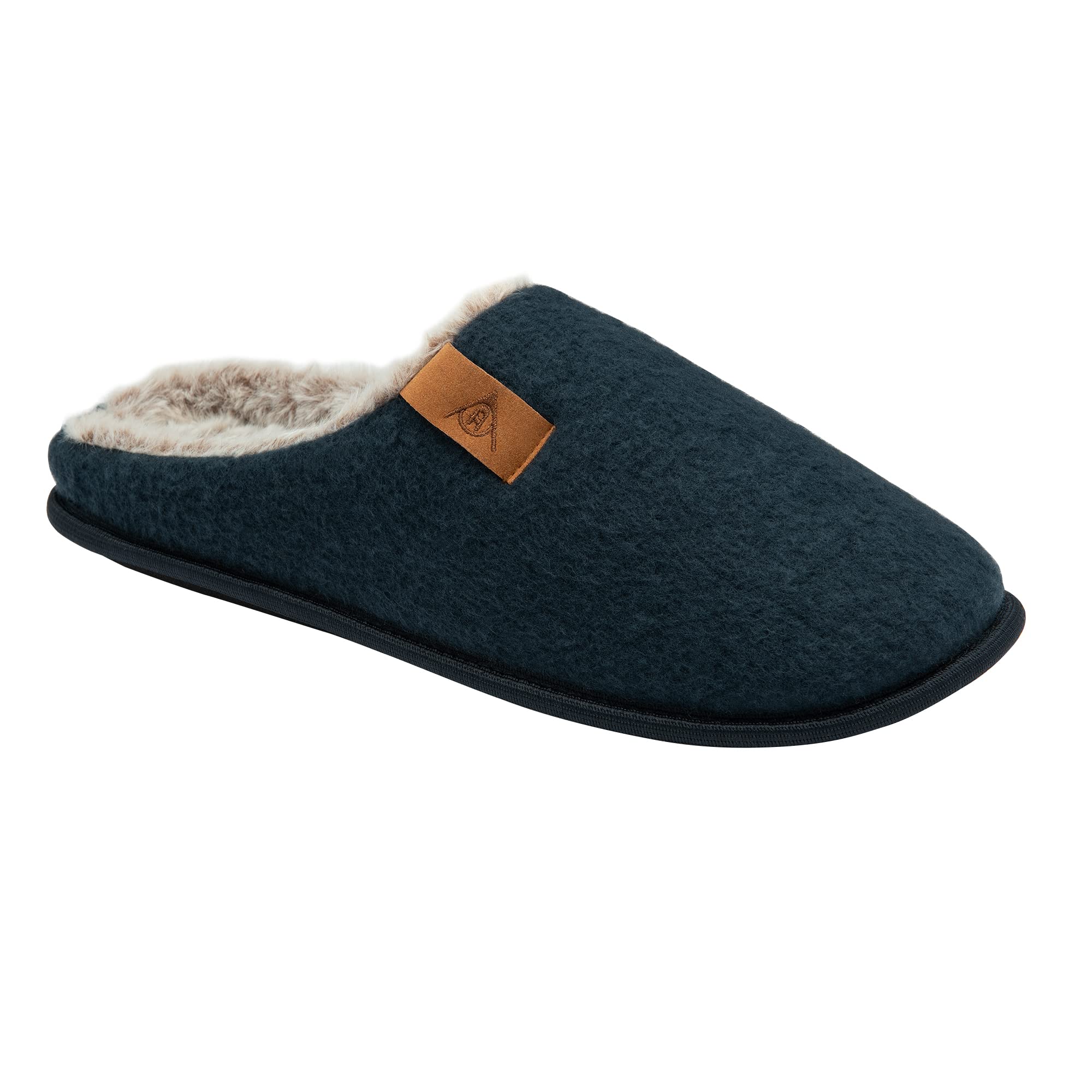 DUNLOP Men's Slip-On Felt Mule Slippers - Ultra Soft Faux Fur Lined Memory Foam House Shoes for Indoor Comfort (Sizes 7-12) - Perfect for Relaxing at Home, Lounging & Cold Weather Wear