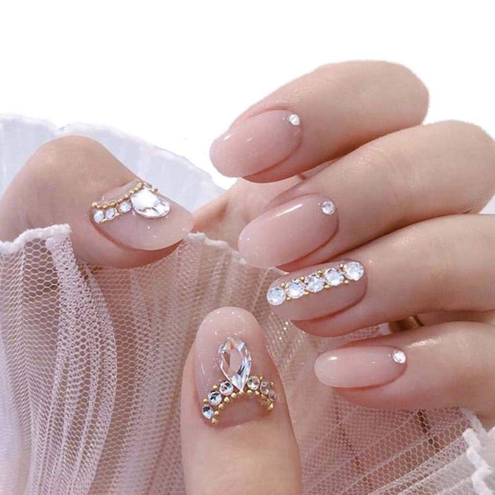 24Pcs HUIL Long Pink Diamond False Nails - Press On Nail Tips with Glue for Summer Style, Micro Clear Fake Nails for Parties, Weddings & Special Occasions
