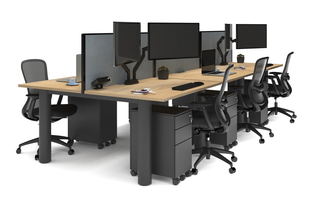 6-Person Quadro Cylinder Leg Office Workstation Desk [1400L x 700W] - Modern Collaborative Workspace Solution for Open Offices & Coworking Spaces