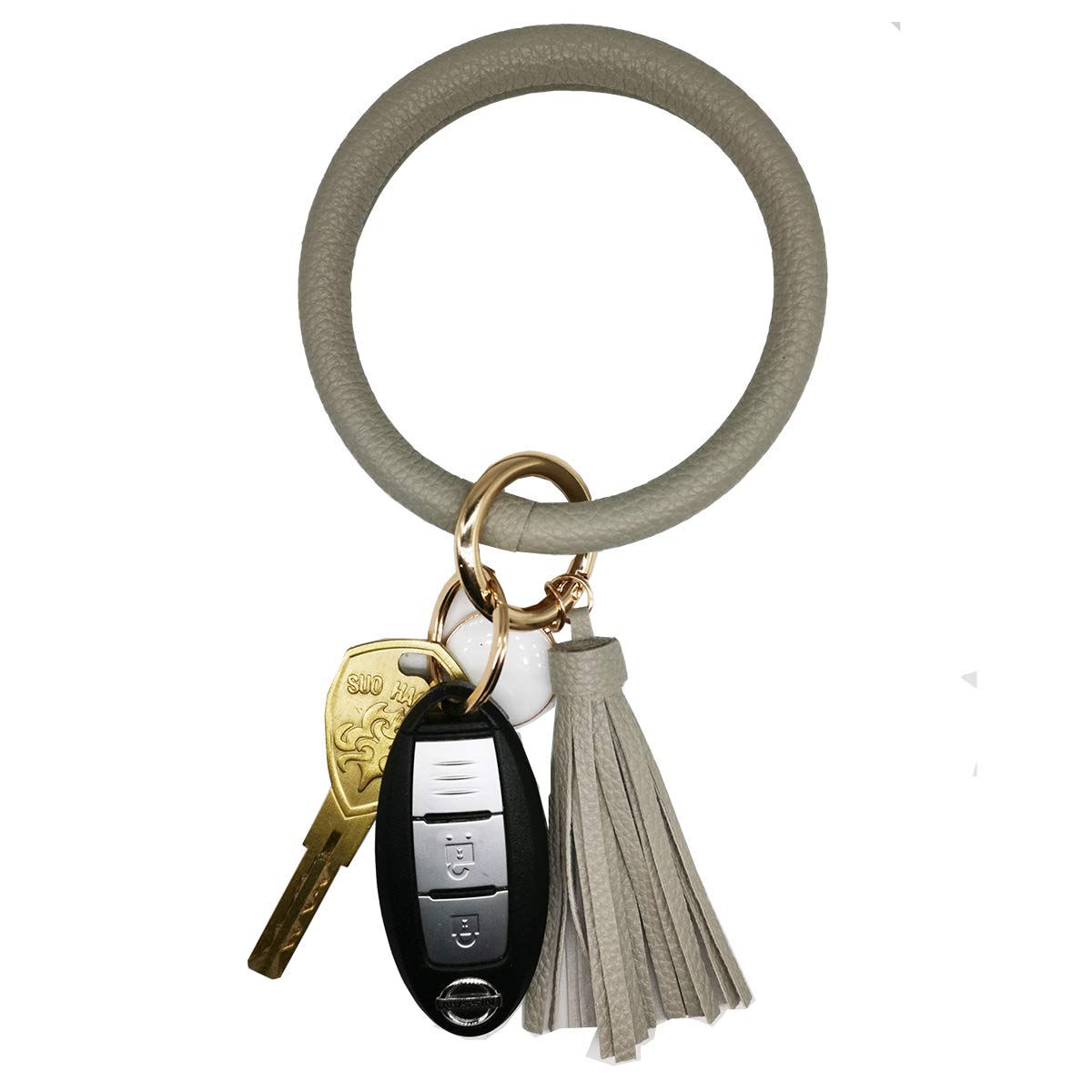Stylish Leather & Silicone Wristlet Keychain Bracelet for Women - Round Key Ring Holder with Tassel | Perfect for Key Organization, Handbag Accessory & Fashion Jewelry
