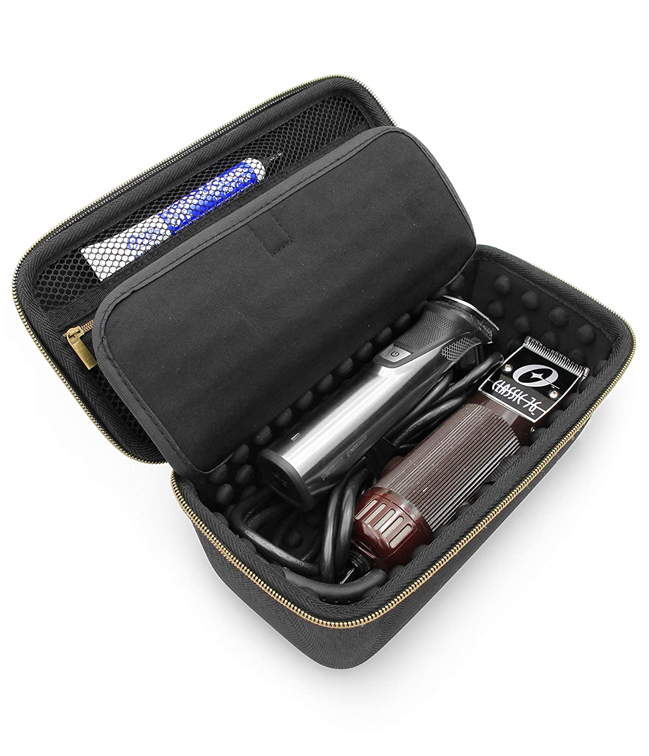 CASEMATIX Professional Barber Case for Hair Clippers & Trimmers - Holds 2 Clippers, Buzzers & T-Liners - Portable Travel Storage for Stylists & Salon Supplies - Perfect for Home, Salon & On-the-Go Grooming