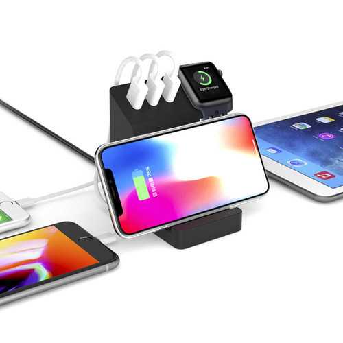 Bakeey 3-Port USB Qi Wireless Charging Stand - Phone Holder for iPhone, Samsung, Tablets & Apple Watch - Perfect for Office, Home & Travel