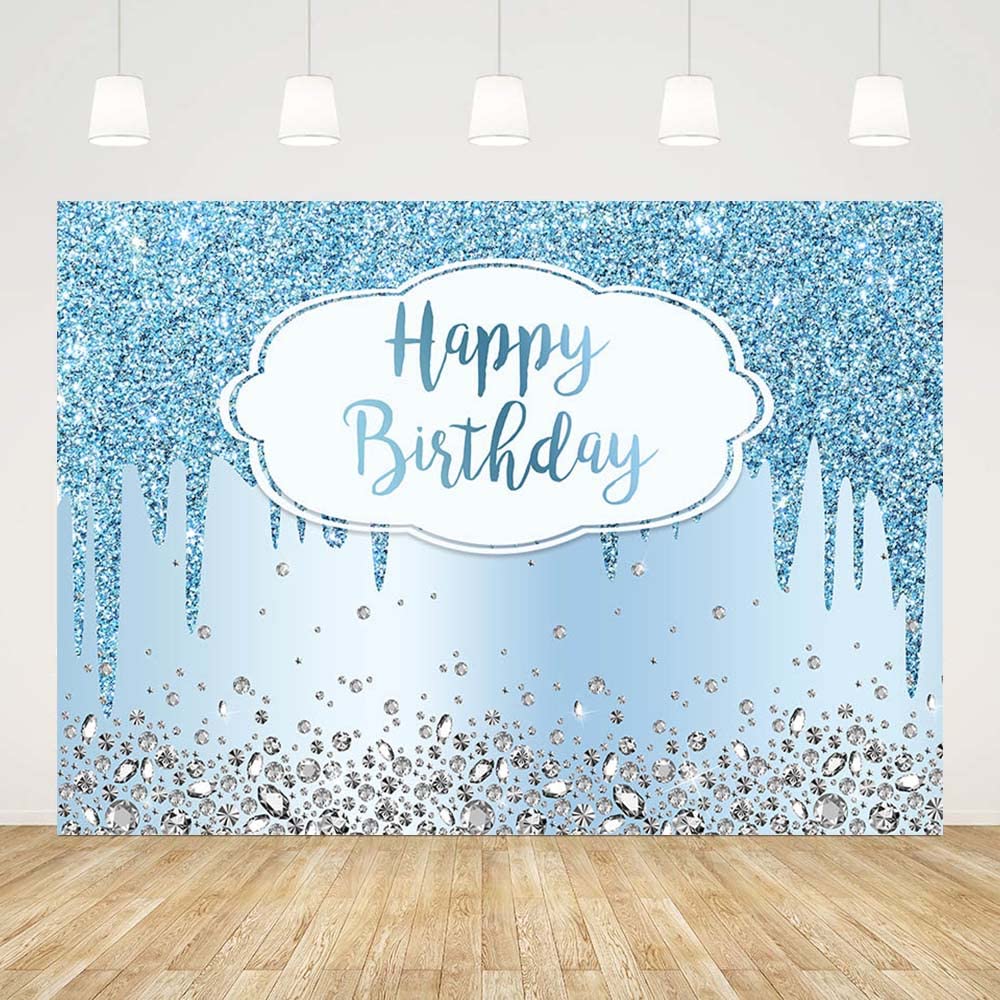 ABLIN 7x5ft Blue Glitter Dripping Crystal Diamond Birthday Backdrop - Photography Background for Girls & Women Birthday Party Decor, Cake Table Banner, Photo Booth Props | Perfect for Birthday Celebrations, Baby Showers & Special Events