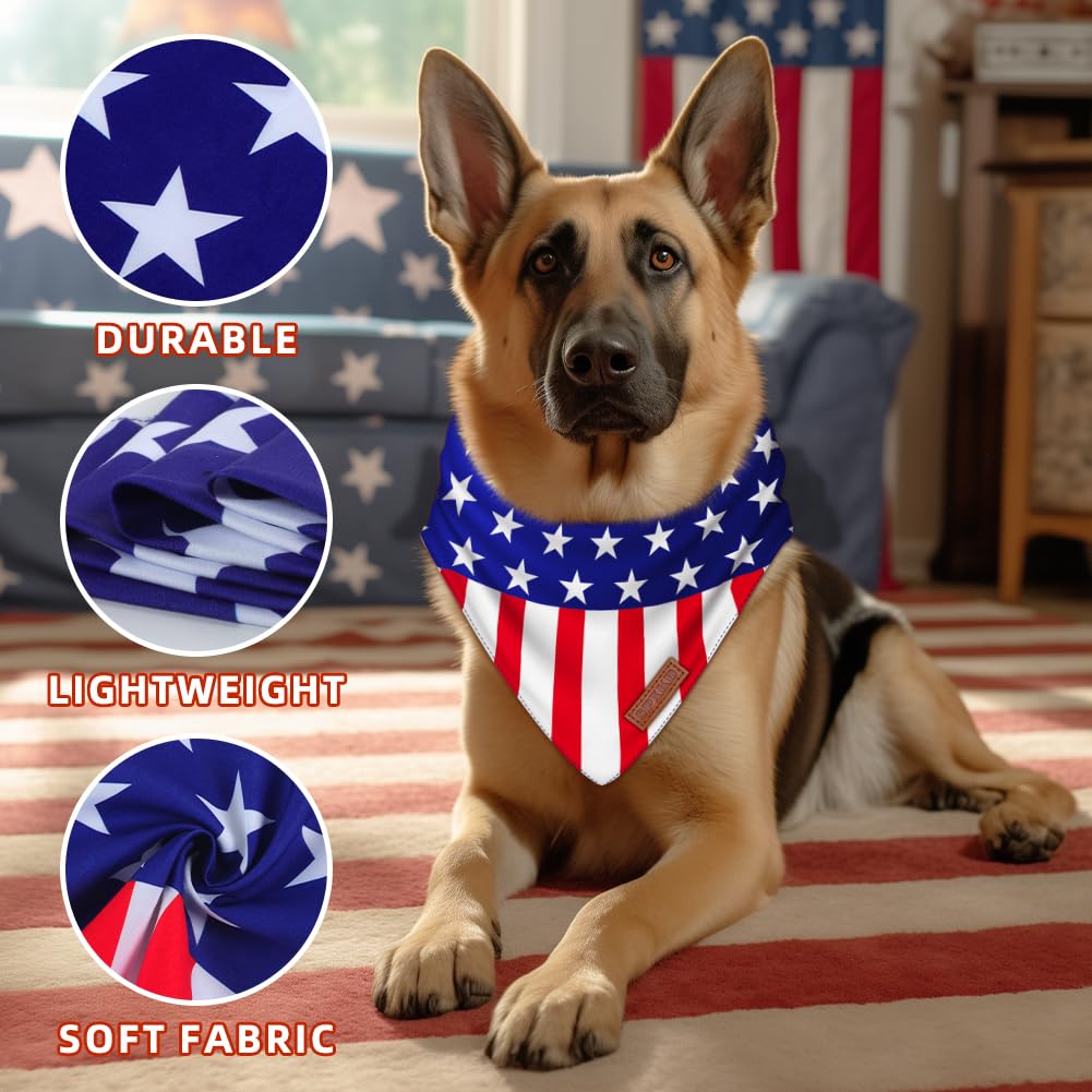 4th of July Dog Bandanas 2 Pack - Reversible American Flag Pet Scarf for Small, Medium, Large & XL Dogs & Cats - Patriotic Memorial Day Pet Accessories for Independence Day, Veterans Day & National Holidays