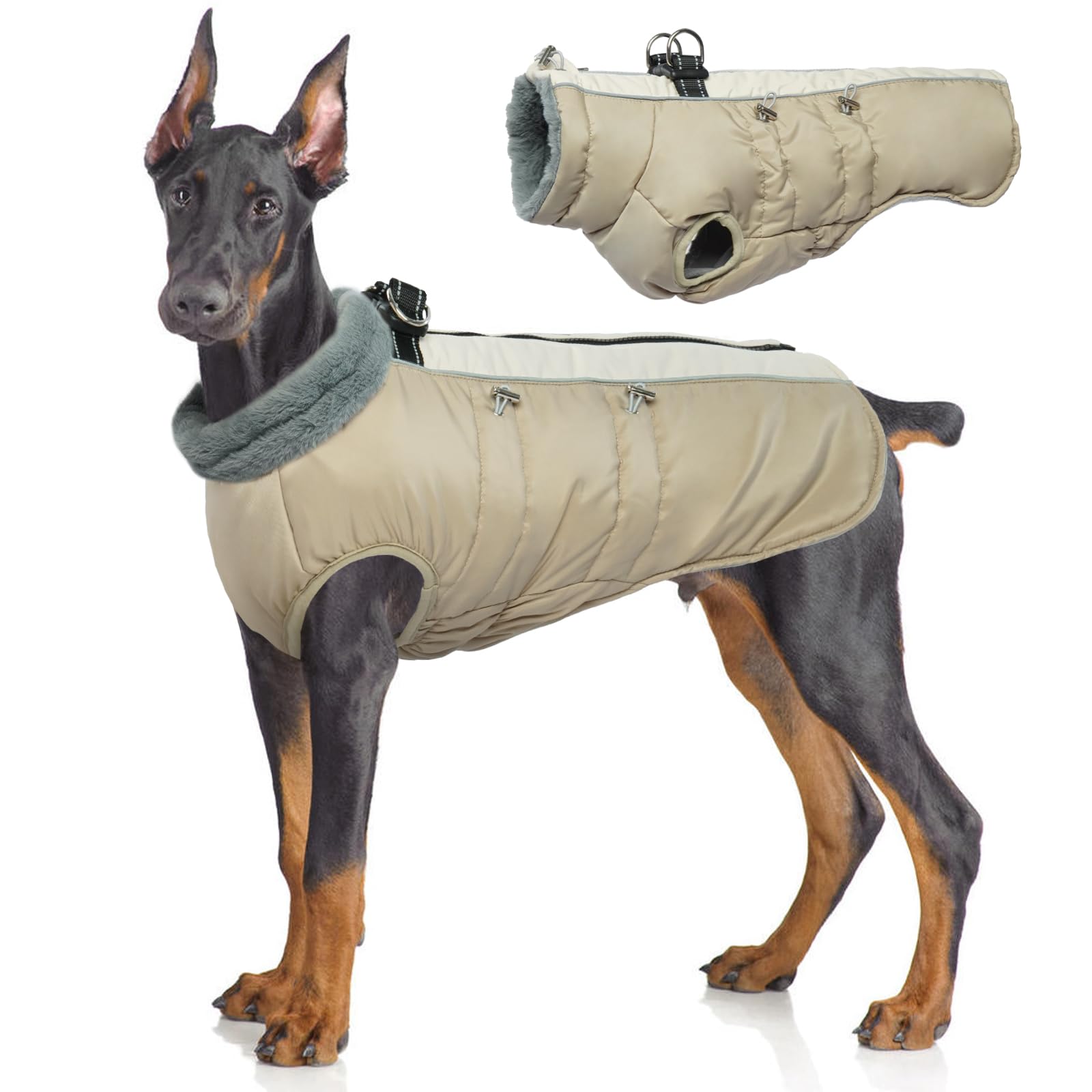 IDOMIK Warm Dog Coat with Built-in Harness - Waterproof Windproof Winter Snowsuit for Small Medium Large Dogs - Perfect for Cold Weather Walks & Outdoor Adventures