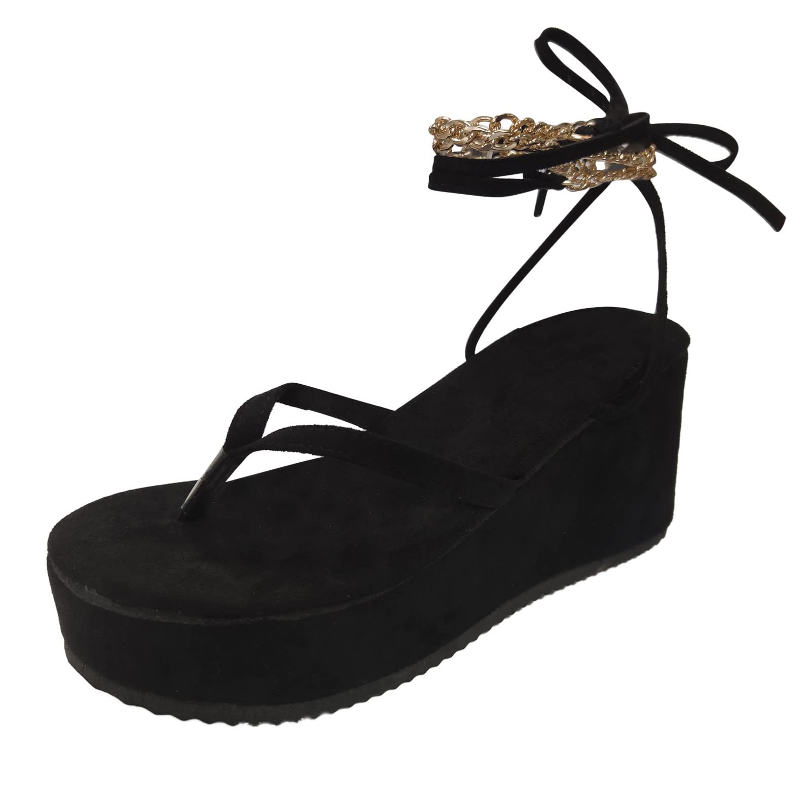 **Orthopedic Sandals for Women - Thick Platform Strappy Thong Sandals with Chain Detail - Comfortable & Stylish for Walking, Travel & Casual Wear**