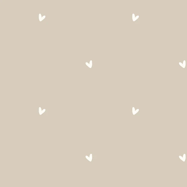 Hearts Beige Cotton Poplin Fabric - Soft & Breathable Material for Dresses, Shirts & DIY Sewing Projects