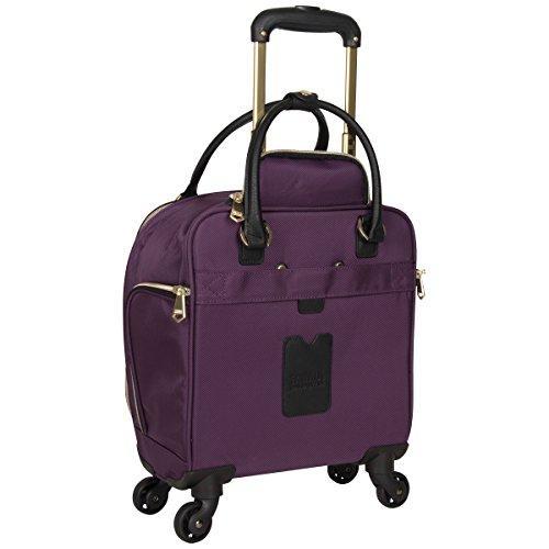 Aimee Kestenberg Women's Polyester Twill Double Pocket Quilted Python Print 4-Wheel Underseat Carry-On Luggage in Plum - Perfect for Air Travel, Business Trips & Weekend Getaways