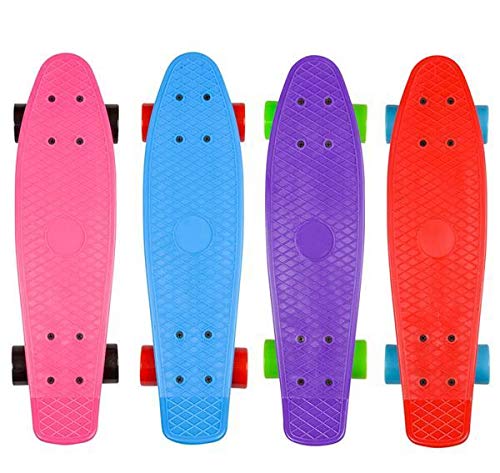 21.5 Inch Retro Plastic Skateboard - Set of 4 Colorful Cruiser Boards for Kids & Adults | Perfect for Commuting, Campus Riding & Street Skating - DollarItemDirect