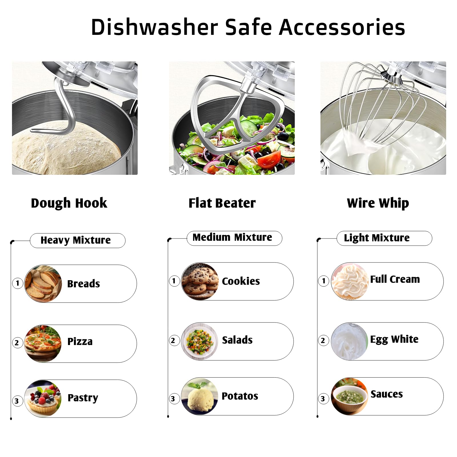 **900W 8.5 QT Stand Mixer - 10-Speed Tilt-Head Electric Kitchen Mixer with Dough Hook, Wire Whip & Flat Beater - Large Capacity Food Mixer with Splash Guard (White) - Perfect for Baking, Whipping Cream & Kneading Dough**