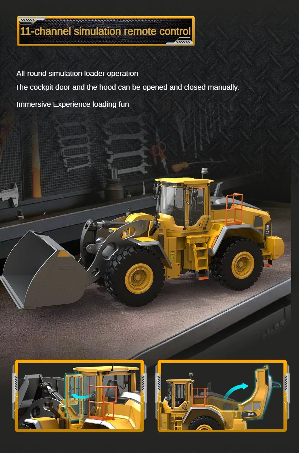 1/16 Scale L260H Double Eagle E592 RC Loader - Remote Control Electric Toy Truck with Light & Sound Effects | Construction Vehicle Model for Kids & Adults | Perfect for Indoor Play, Backyard Construction Site Games & Hobby Collection