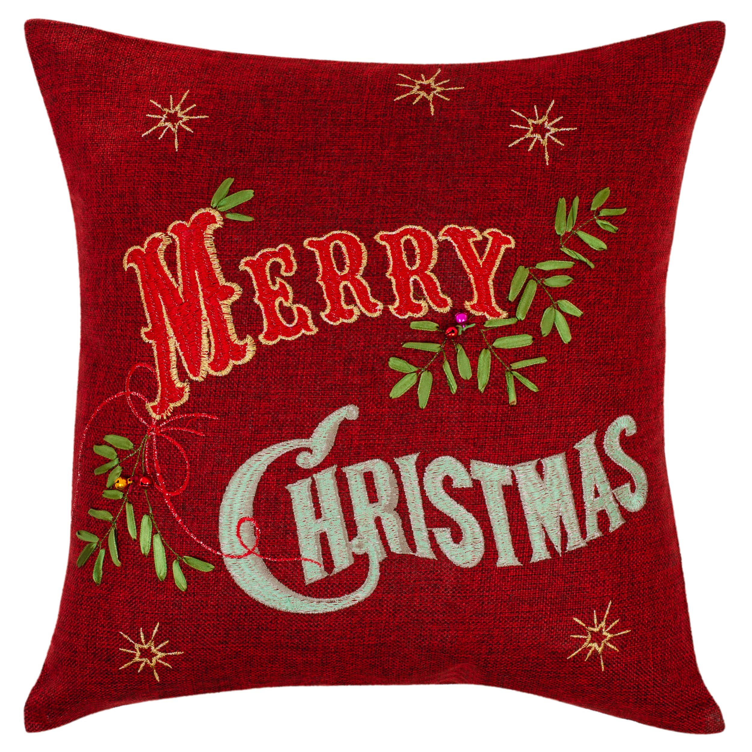 18x18 Inch Violet Linen Merry Throw Pillows with SESNL Bells CU COV Design - Perfect for Sofa, Bedroom Decor and Holiday Home Styling