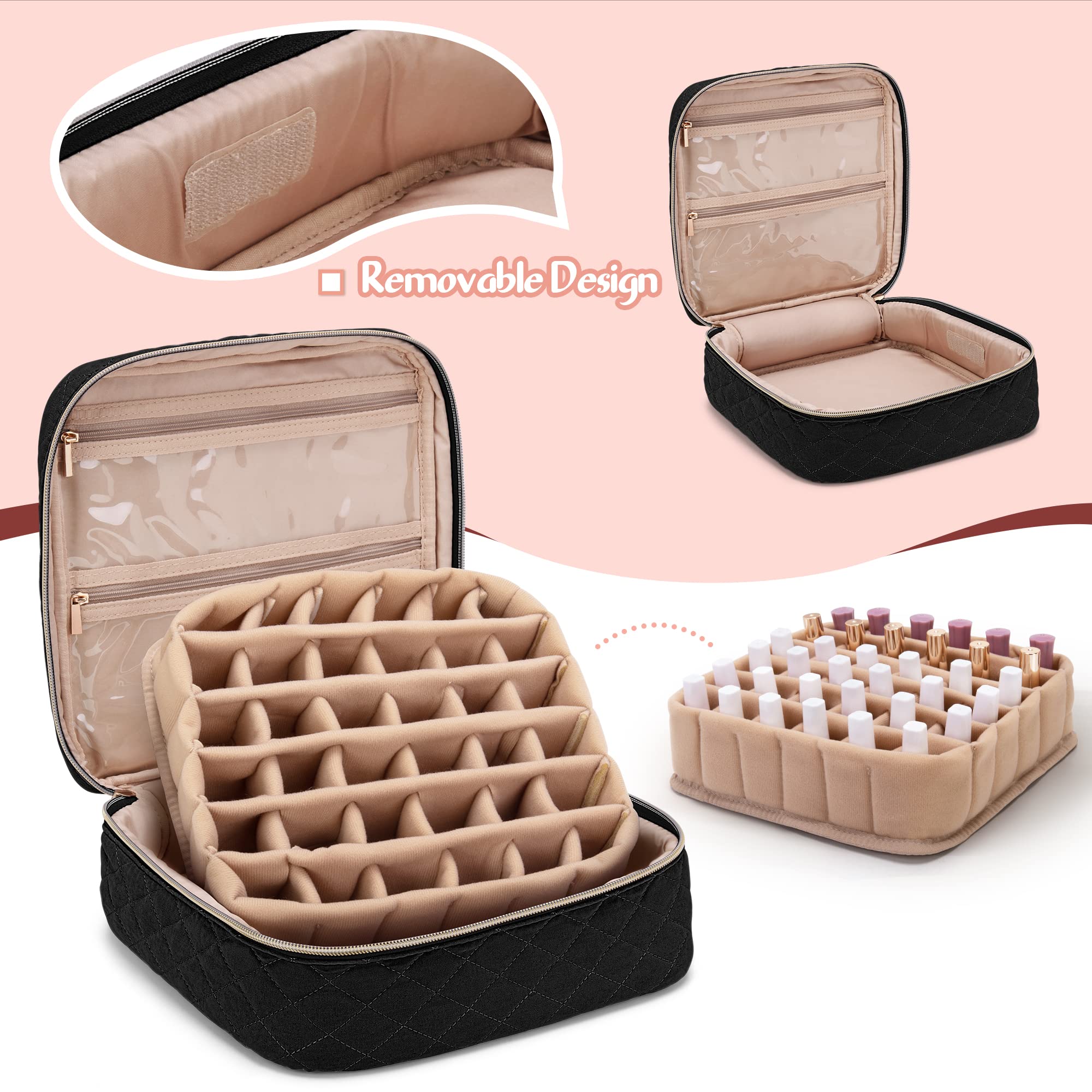 Yarwo 36 Bottle Nail Polish Organizer Case - Portable Nail Varnish Storage Bag for 15ml/0.5oz Bottles, Nail Art Accessories Carrying Case (Black) - Perfect for Salon Professionals, Travel & Home Organization