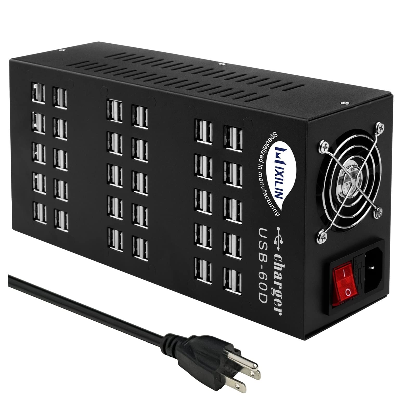 Cinlinso 60-Port USB Charging Station 300W/60A with Intelligent Protection - Multi-Port USB Hub for Smartphones, Tablets, Smartwatches - Perfect for Offices, Schools, Hotels & Charging Multiple Devices Simultaneously