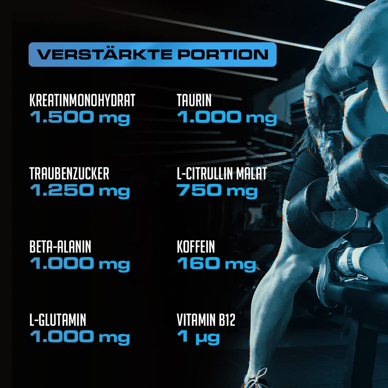 Pre Workout Demon - Blue Raspberry Booster with Creatine & Caffeine for Gym Energy - Made in Germany