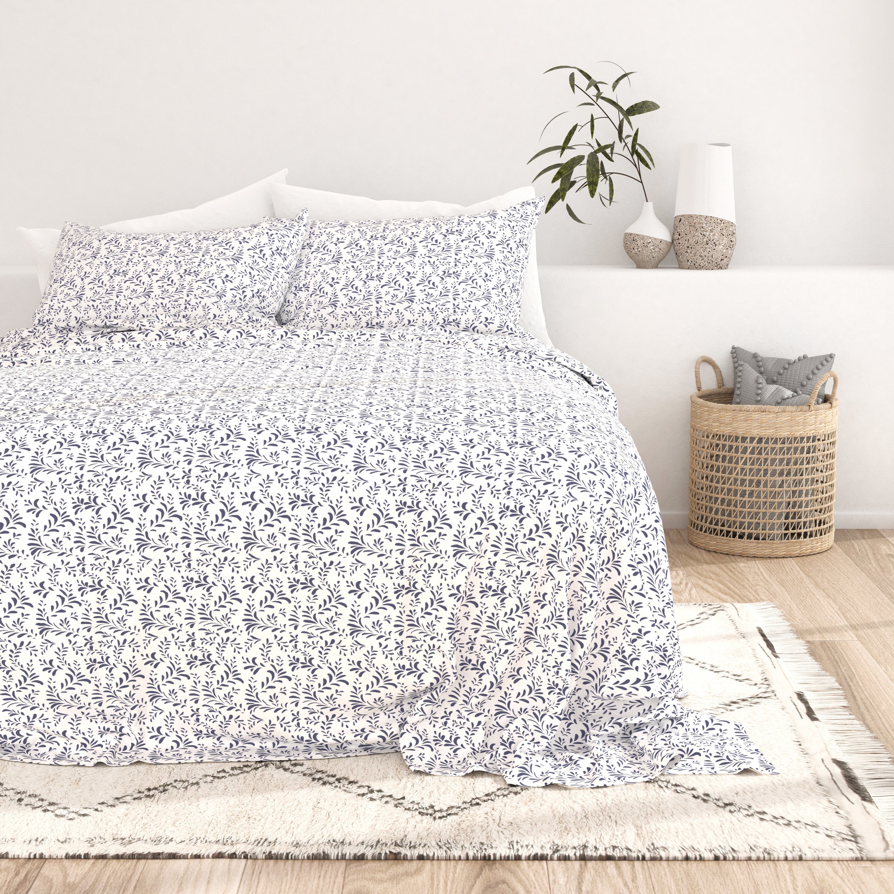 Stylish Burst of Vines Pattern 4-Piece Queen Sheet Set - Soft Breathable Bedding for Comfortable Sleep - Perfect for Master Bedroom, Guest Room & Dorm Decor