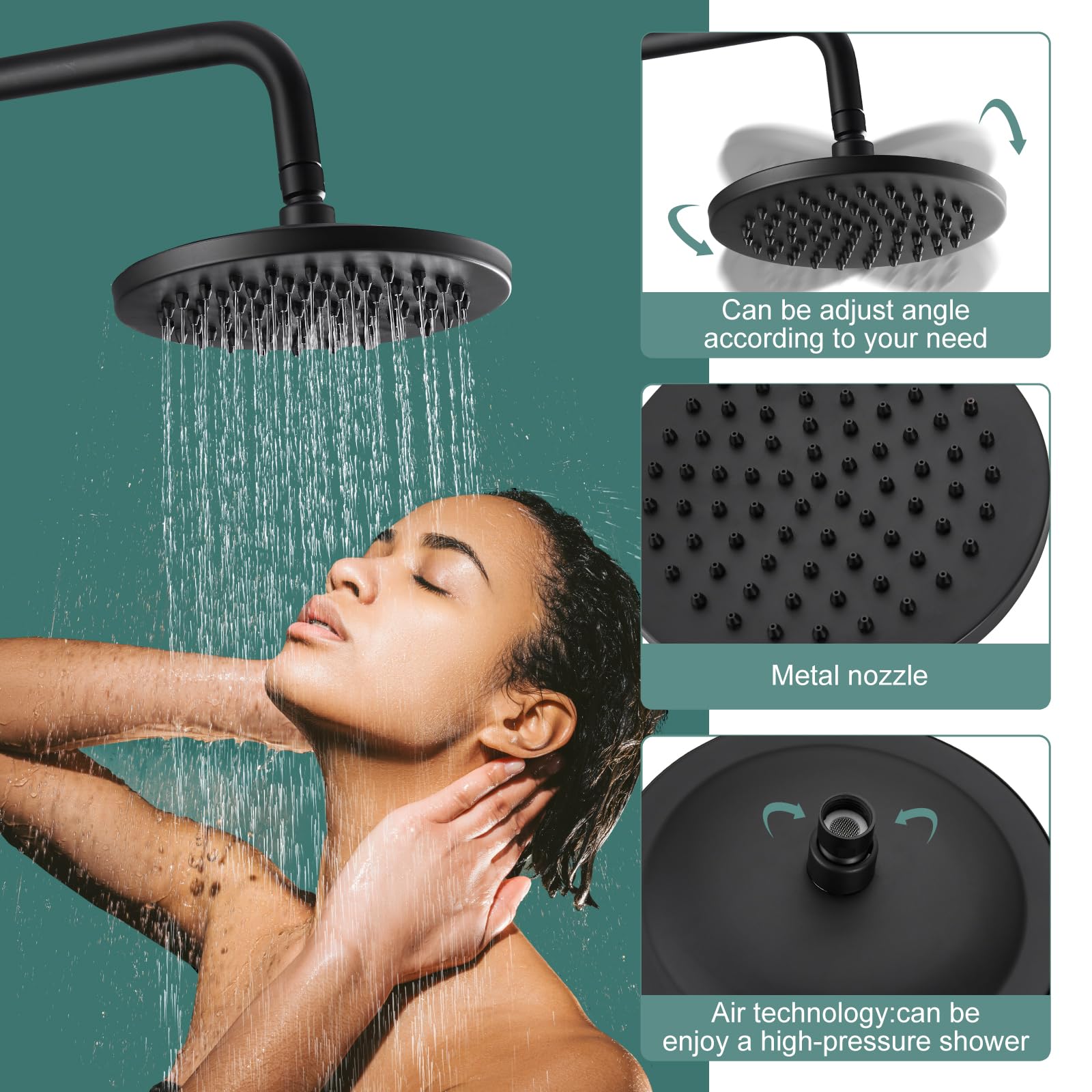 Matte Black Exposed Pipe Shower System - 8 Inch Rainfall Shower Head & Handheld Sprayer Combo with Single Handle Brass Faucet for Modern Bathroom | Dual Function Shower Set for Luxurious Spa Experience at Home