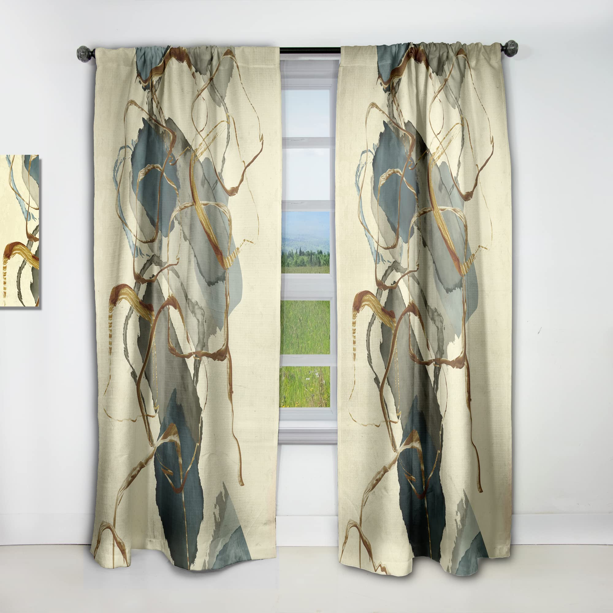 DesignQ Blackout Curtains 'Gold Glam Squares VII' - Thermal Insulated Single Panel (52x84 inches) for Bedroom & Living Room - Noise Reducing & Energy Saving Window Drapes for Better Sleep & Home Decor