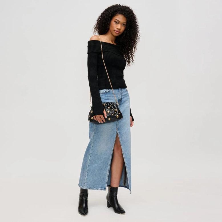 Carey Studded Clutch Bag in Black - Elegant Evening Purse for Women | Perfect for Parties, Weddings & Night Out